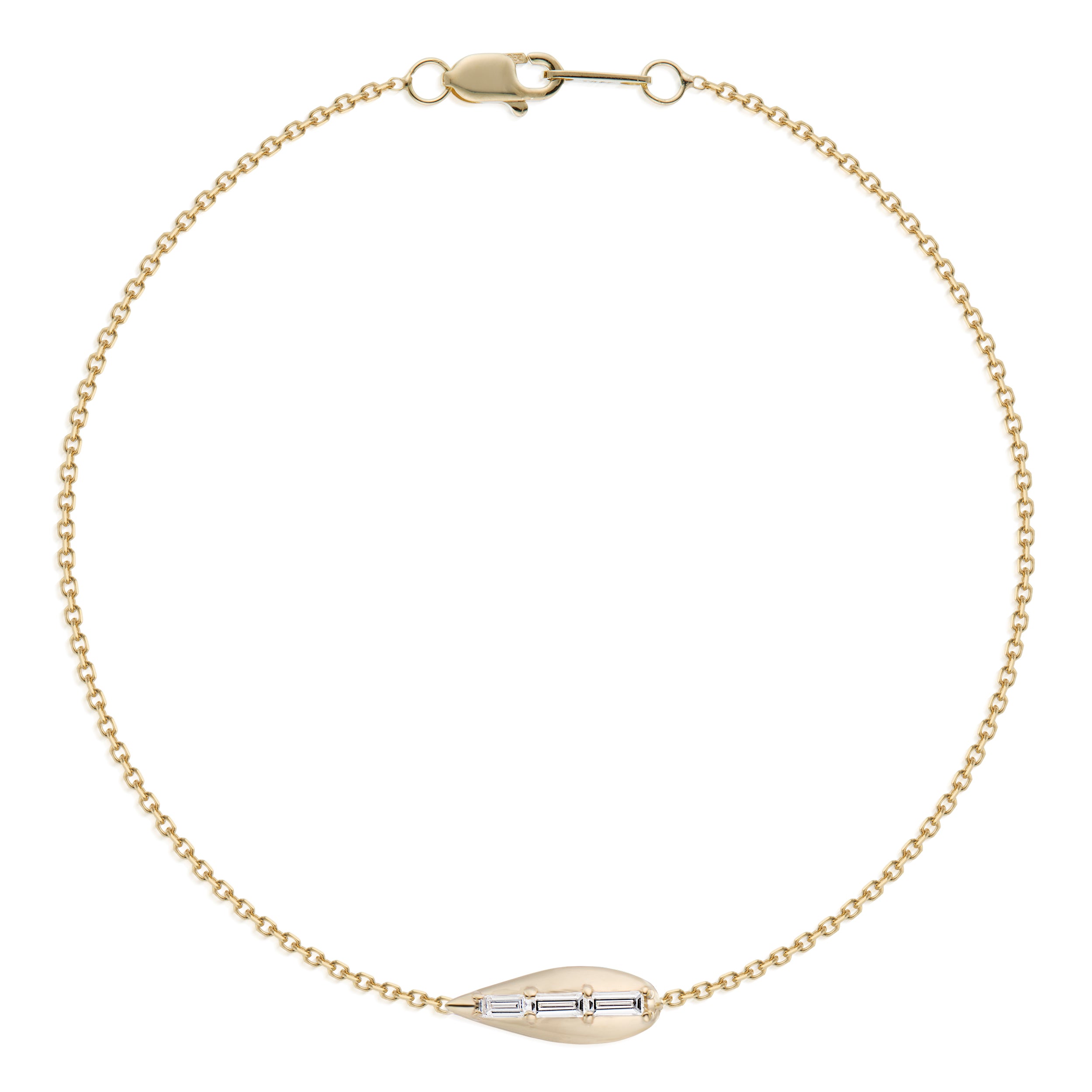 Vale Jewelry Swoop Bracelet With 3 Baguette Cut White Diamonds Full Round Yellow Gold