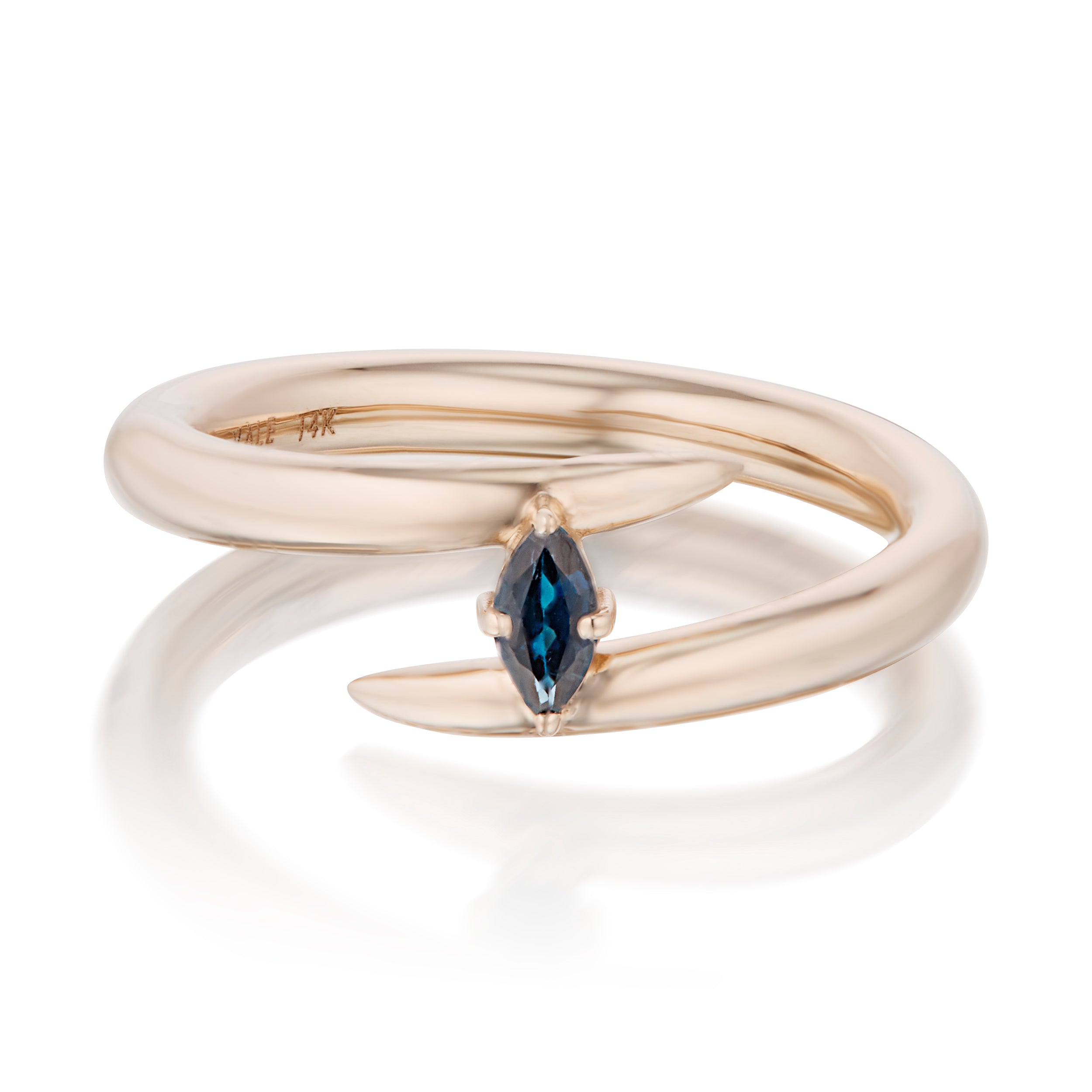 Vale Jewelry Swoop Marquise Cut Sapphire Bypass Ring Front View Rose Gold