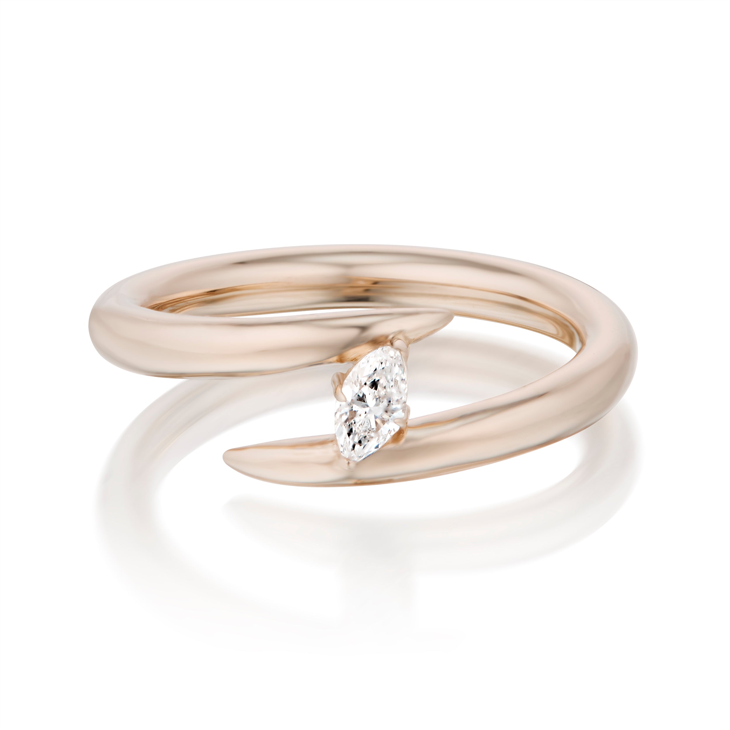 Vale Jewelry Swoop Marquise Cut White Diamond Bypass Ring Front View Rose Gold