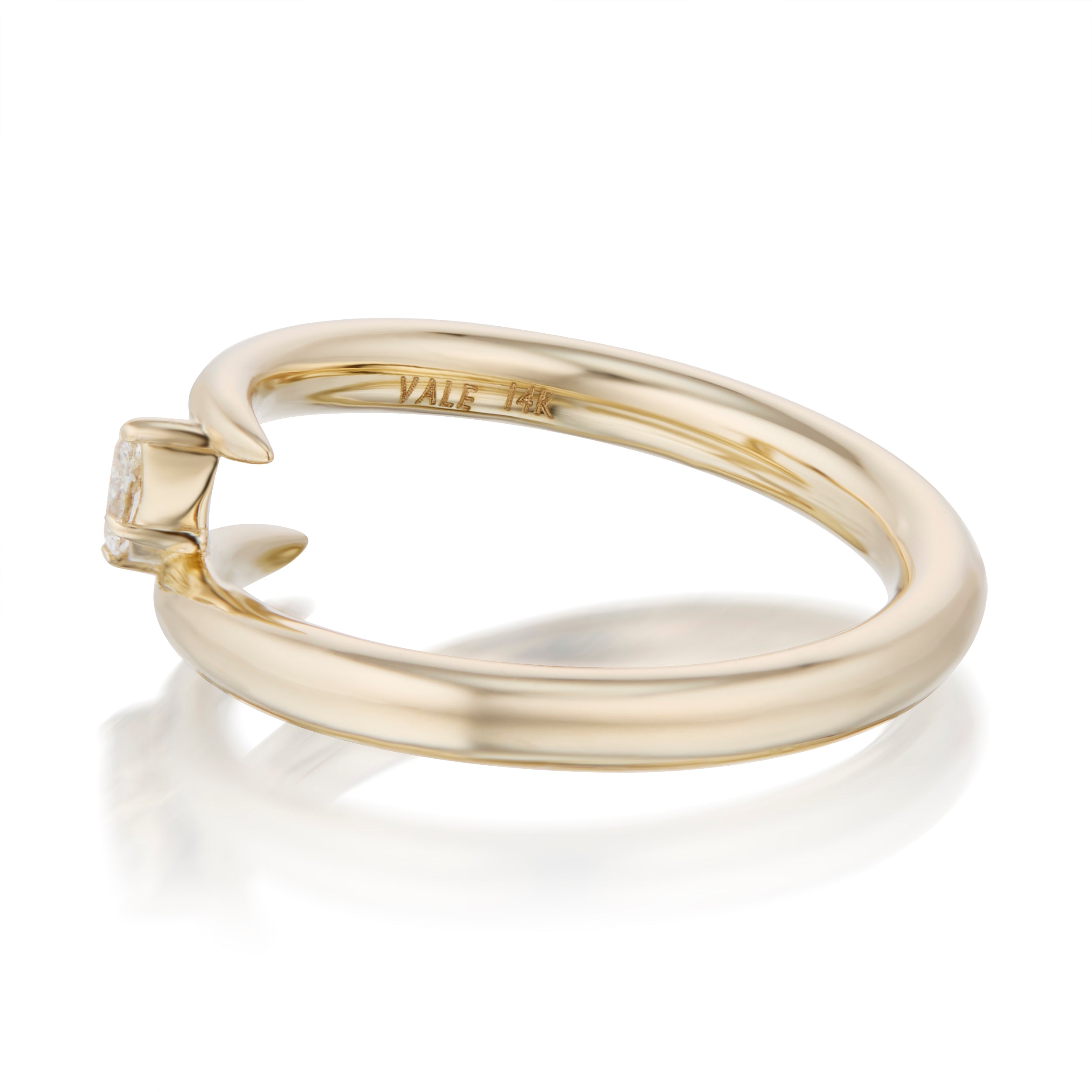 Vale Jewelry Swoop Marquise Cut White Diamond Bypass Ring Side View Yellow Gold