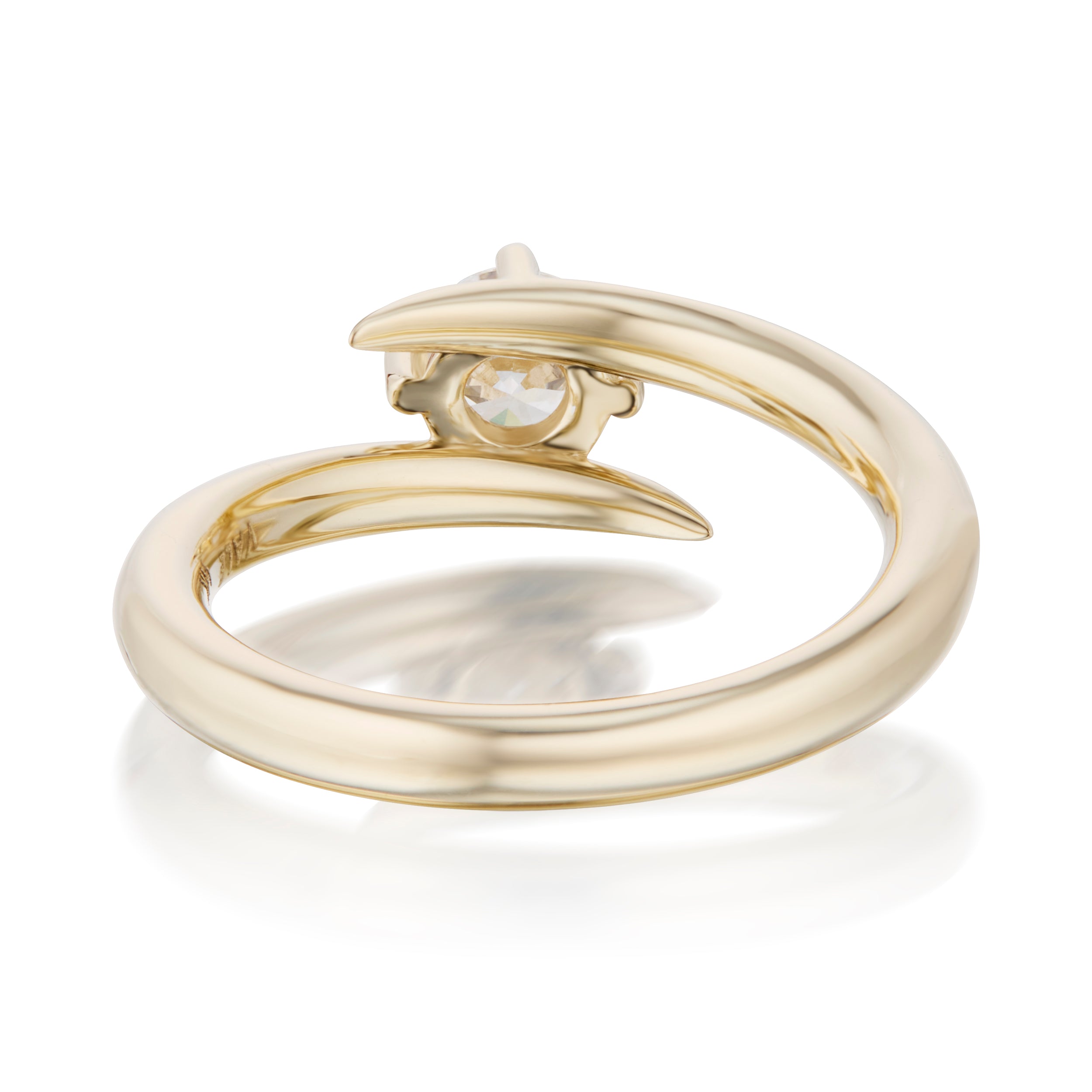 Vale Jewelry Swoop Round Brilliant Cut White Diamond Bypass Ring Back View Yellow Gold