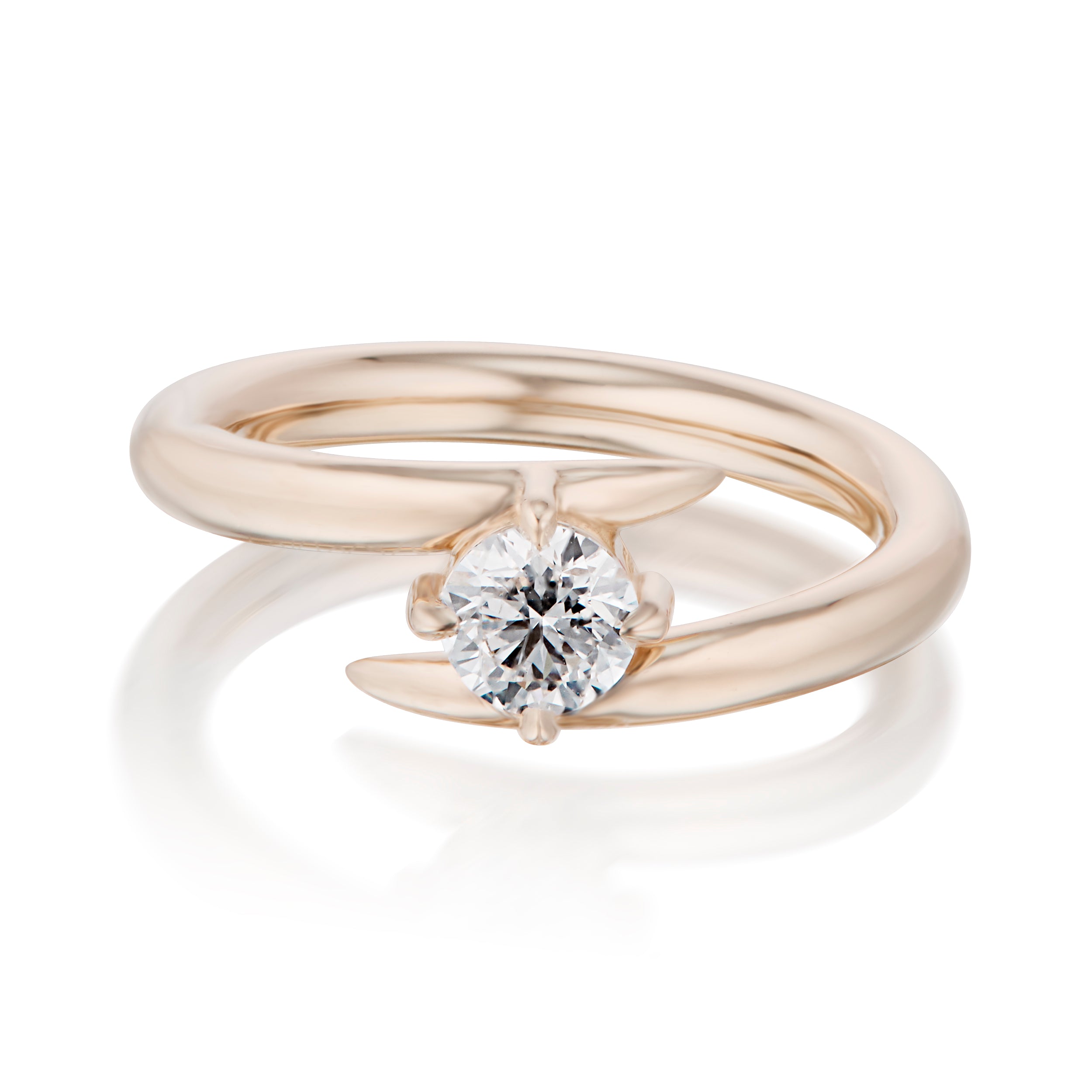 Vale Jewelry Swoop Round Brilliant Cut White Diamond Bypass Ring Front View Rose Gold