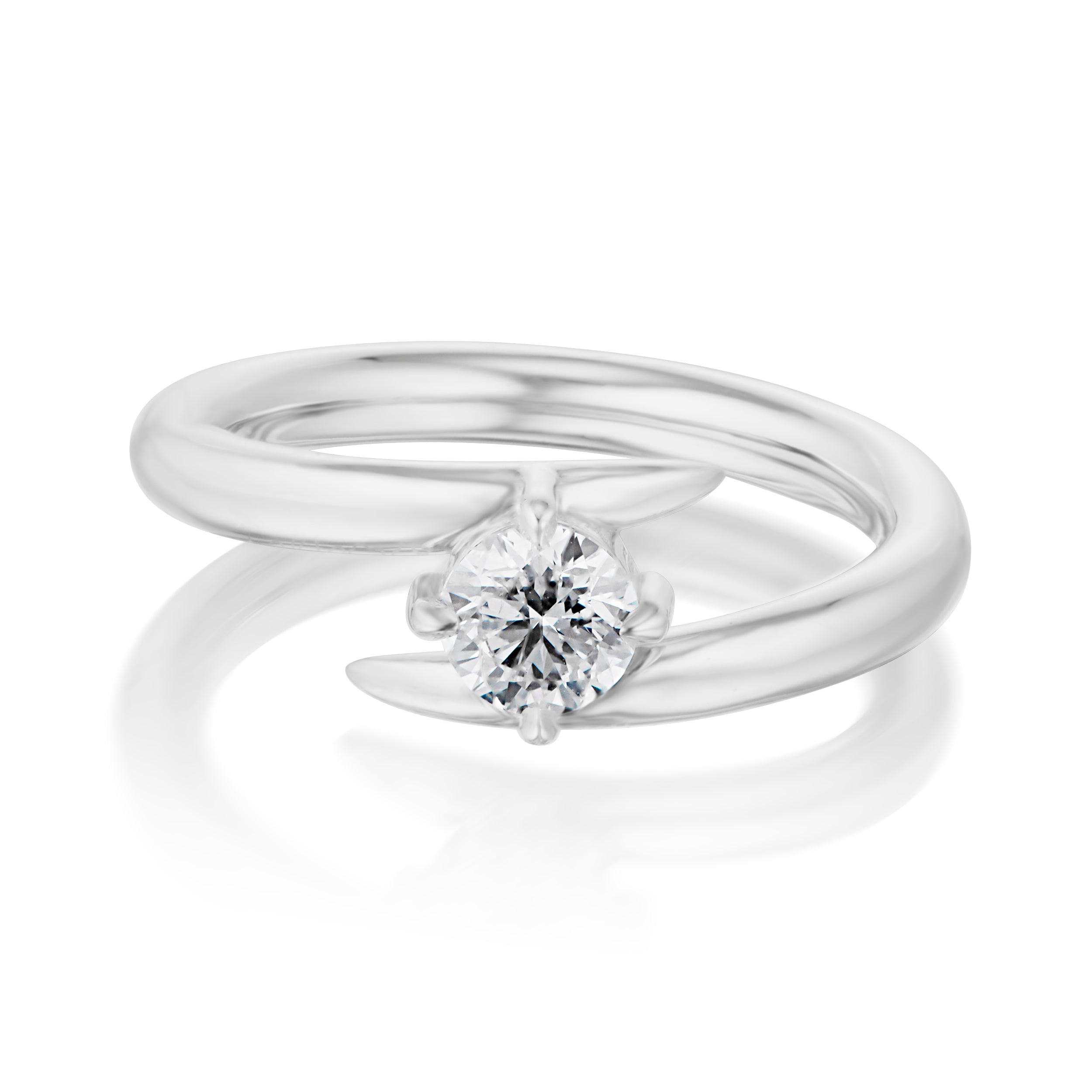 Vale Jewelry Swoop Round Brilliant Cut White Diamond Bypass Ring Front View White Gold