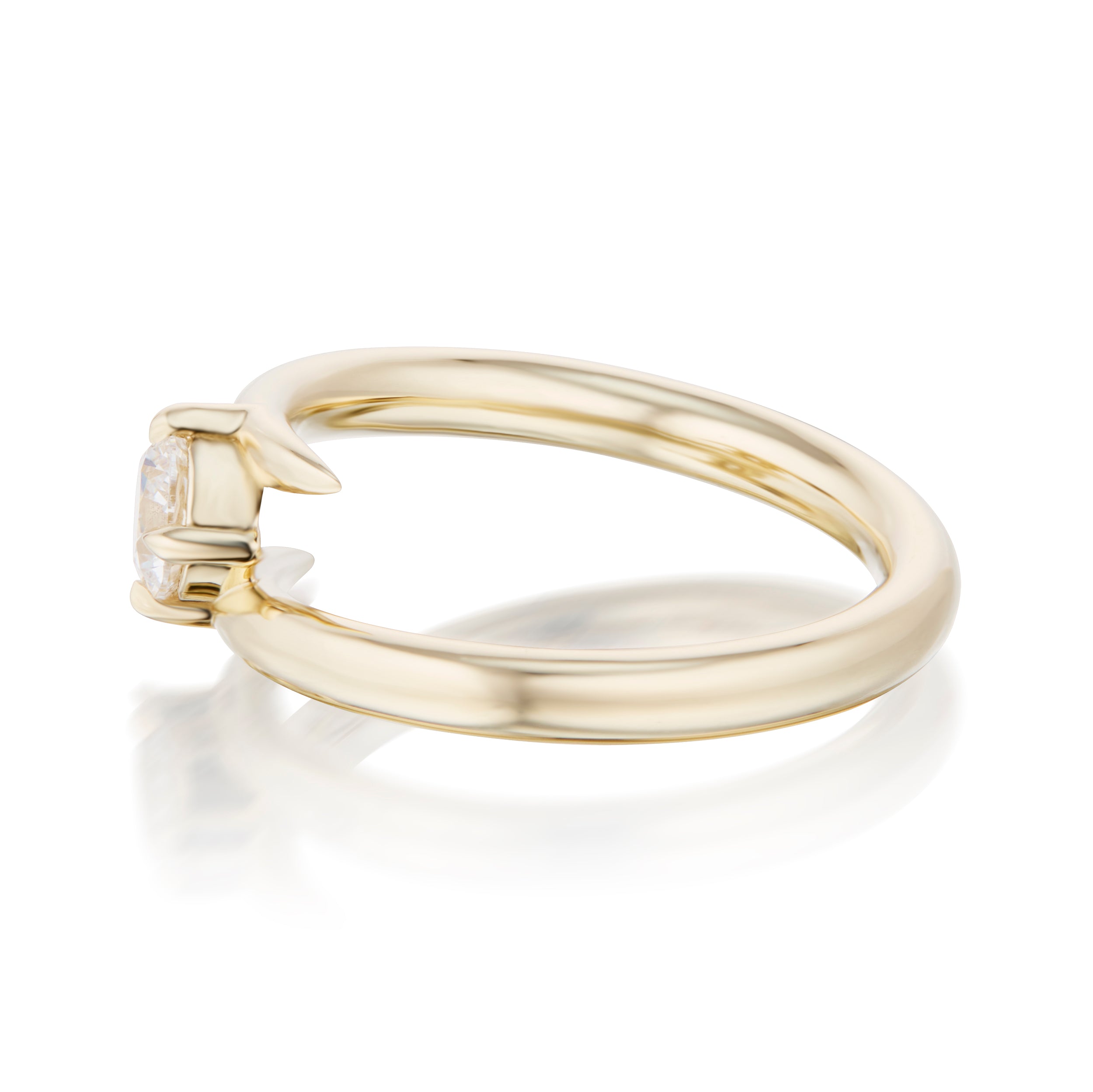 Vale Jewelry Swoop Round Brilliant Cut White Diamond Bypass Ring Side View Yellow Gold