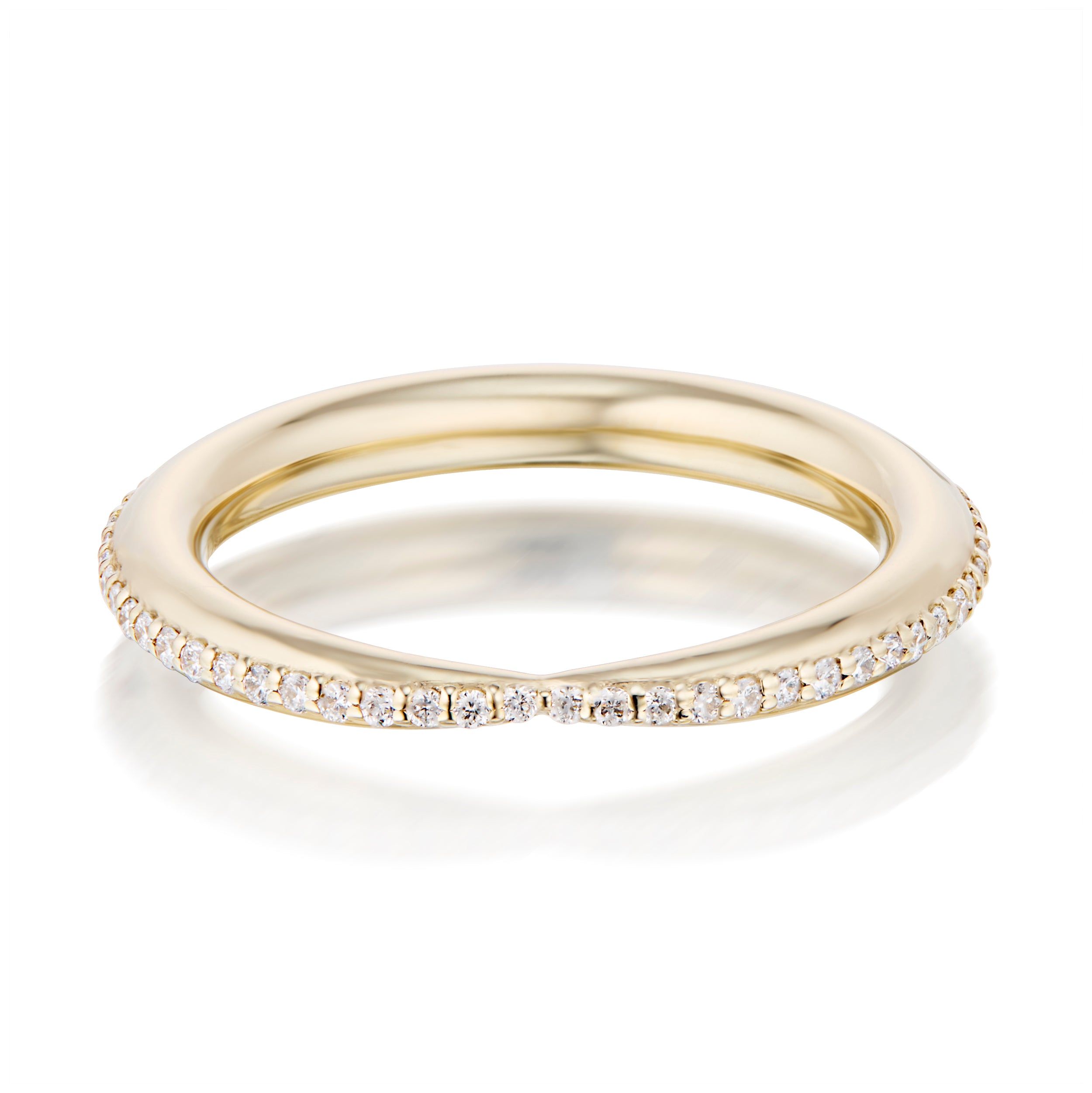Vale Jewelry Swoop Pavé White Diamonds Kiss Ring Front View Yellow Gold