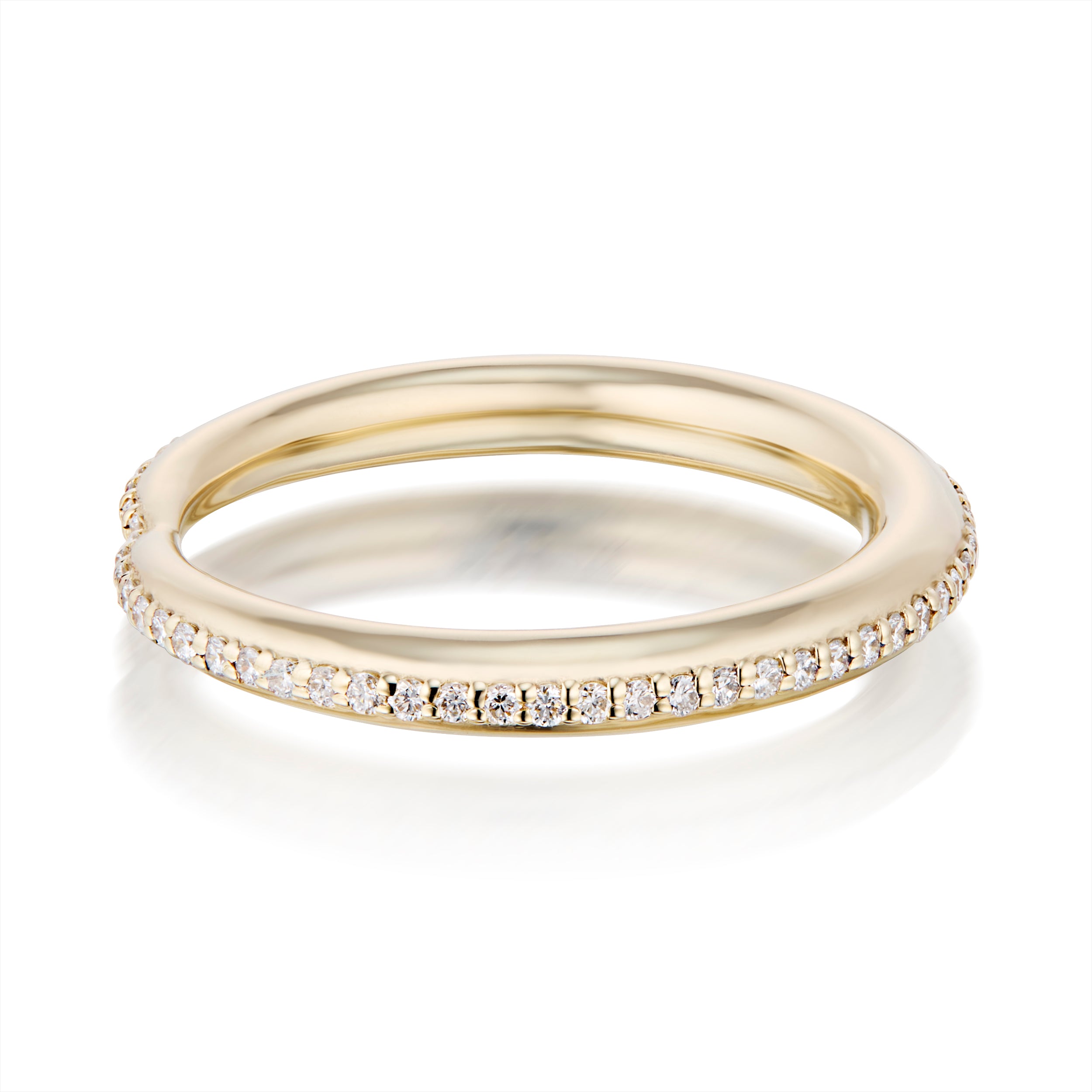 Vale Jewelry Swoop Pavé White Diamonds Kiss Ring Side View Yellow Gold