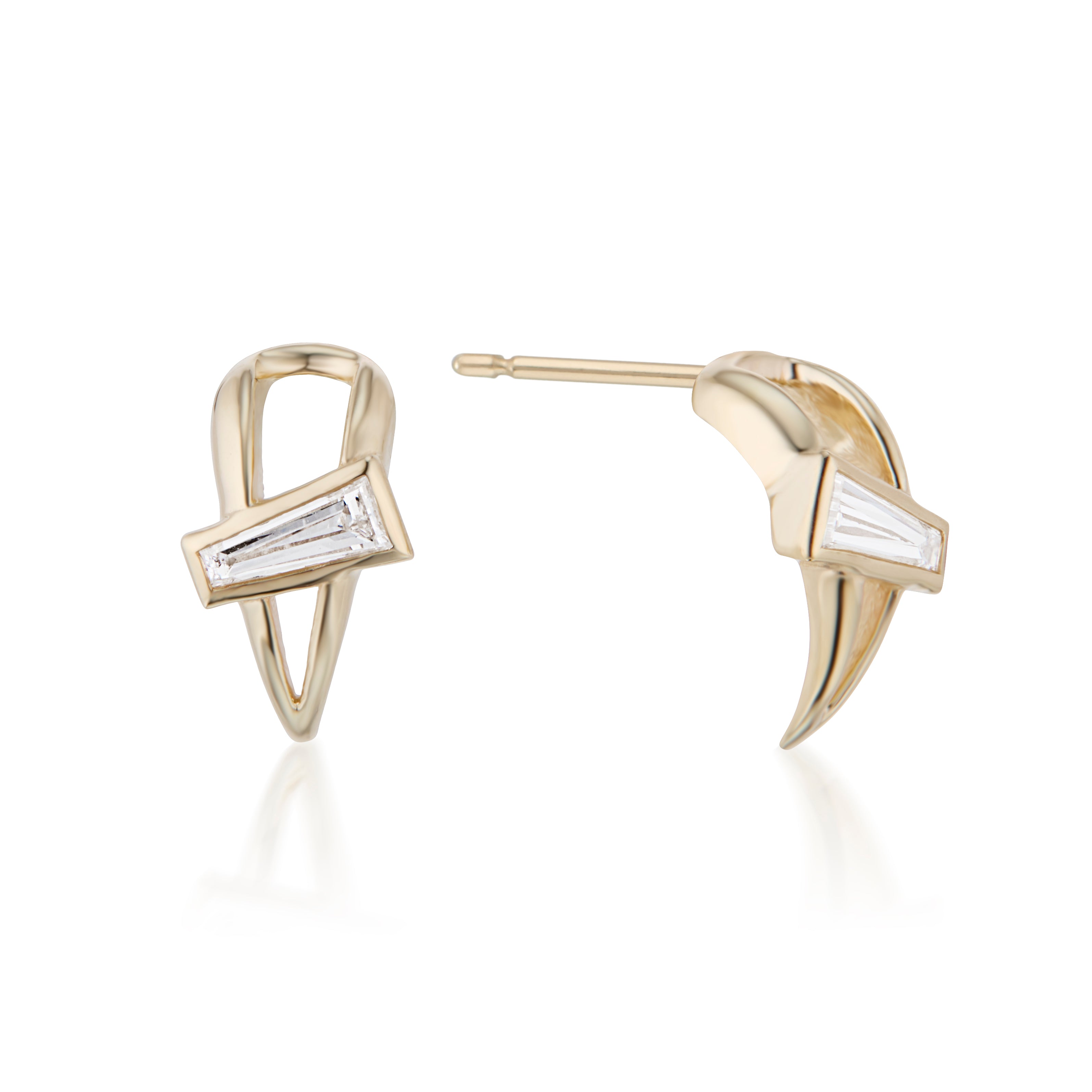 Open Swoop Tapered Baguette Cut Diamond 2-Piece Earrings