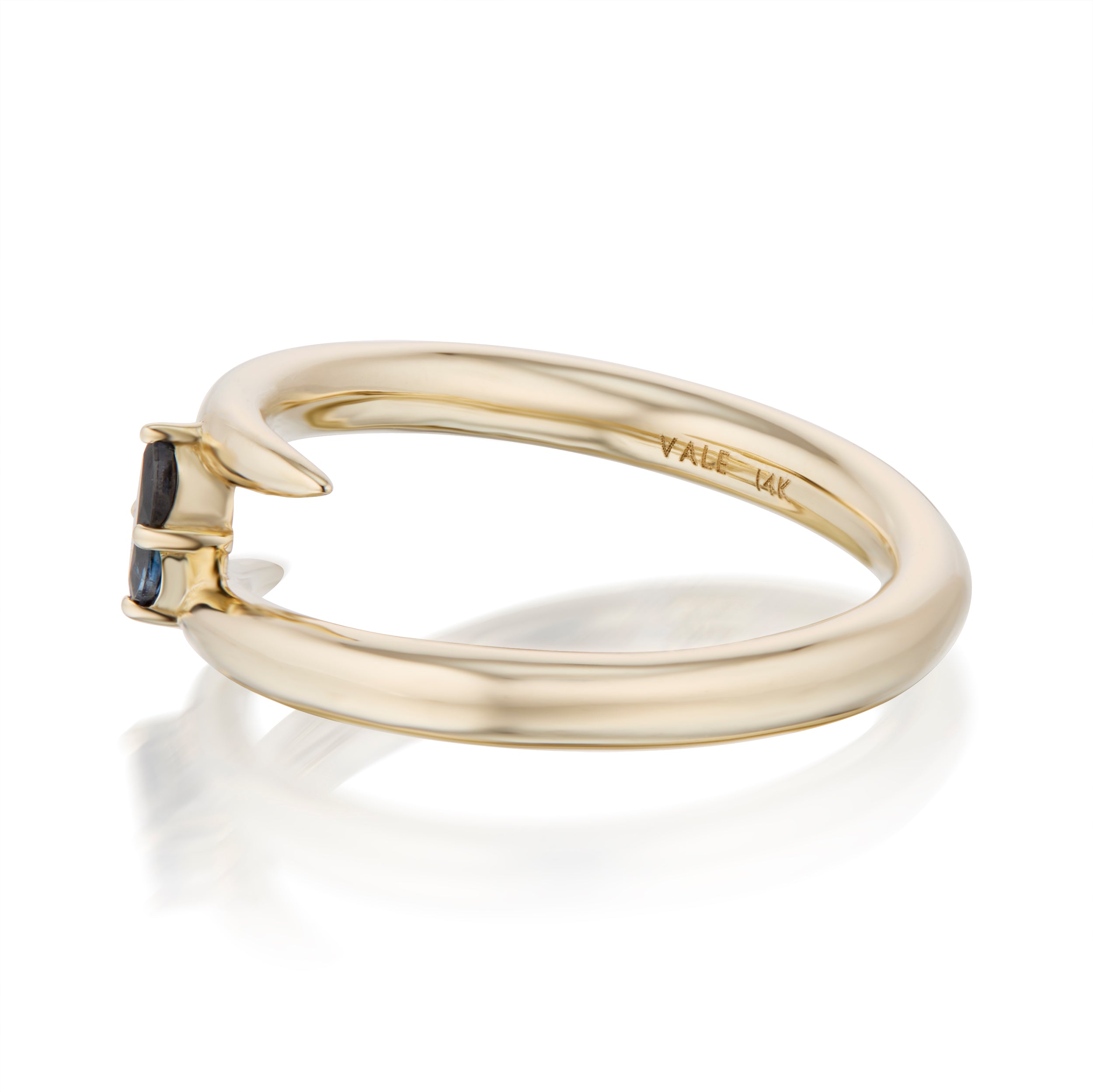 Vale Jewelry Swoop Marquise Cut Sapphire Bypass Ring Side View Yellow Gold