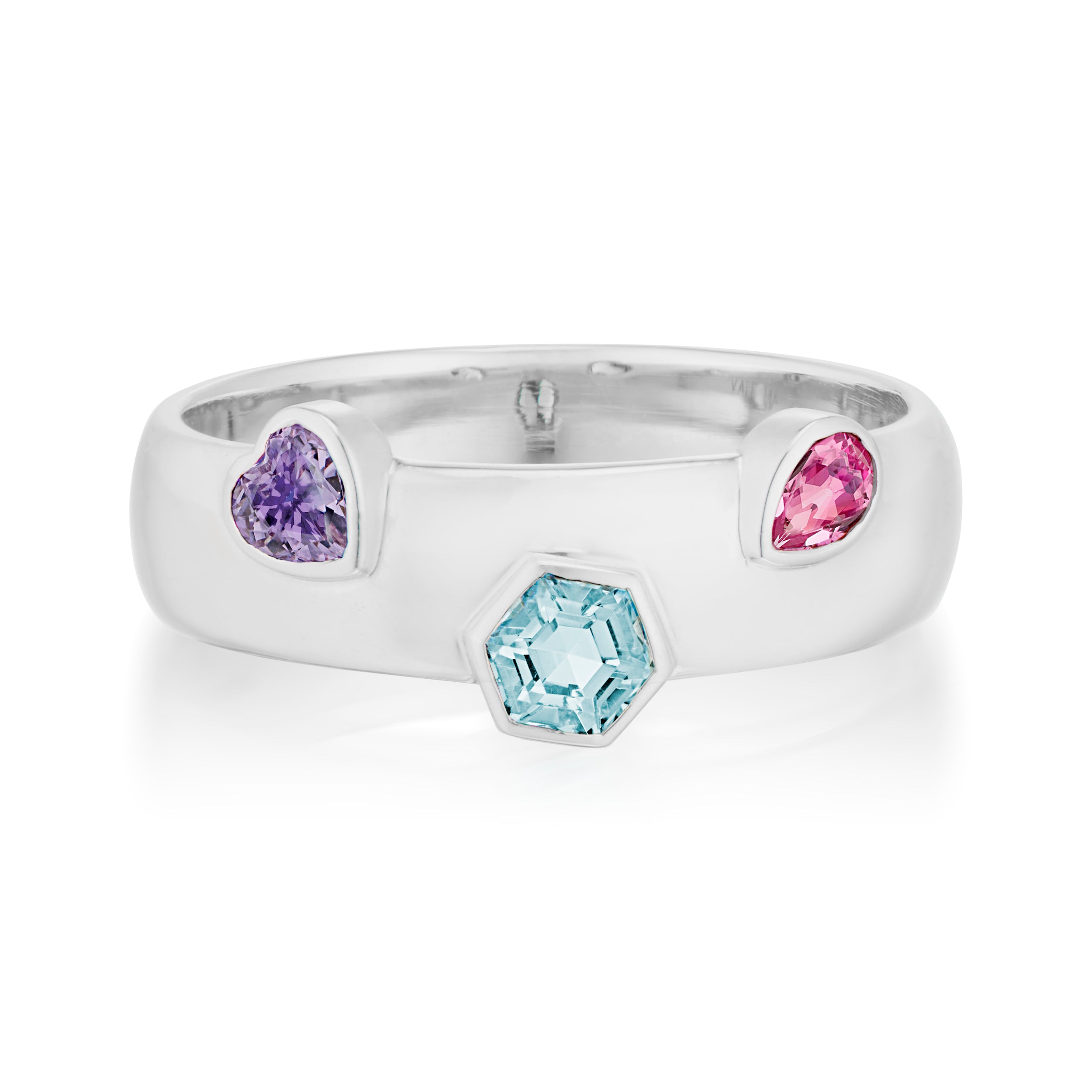 Vale Jewelry Mixed Multi-Stone Dome Ring in White Gold Front View