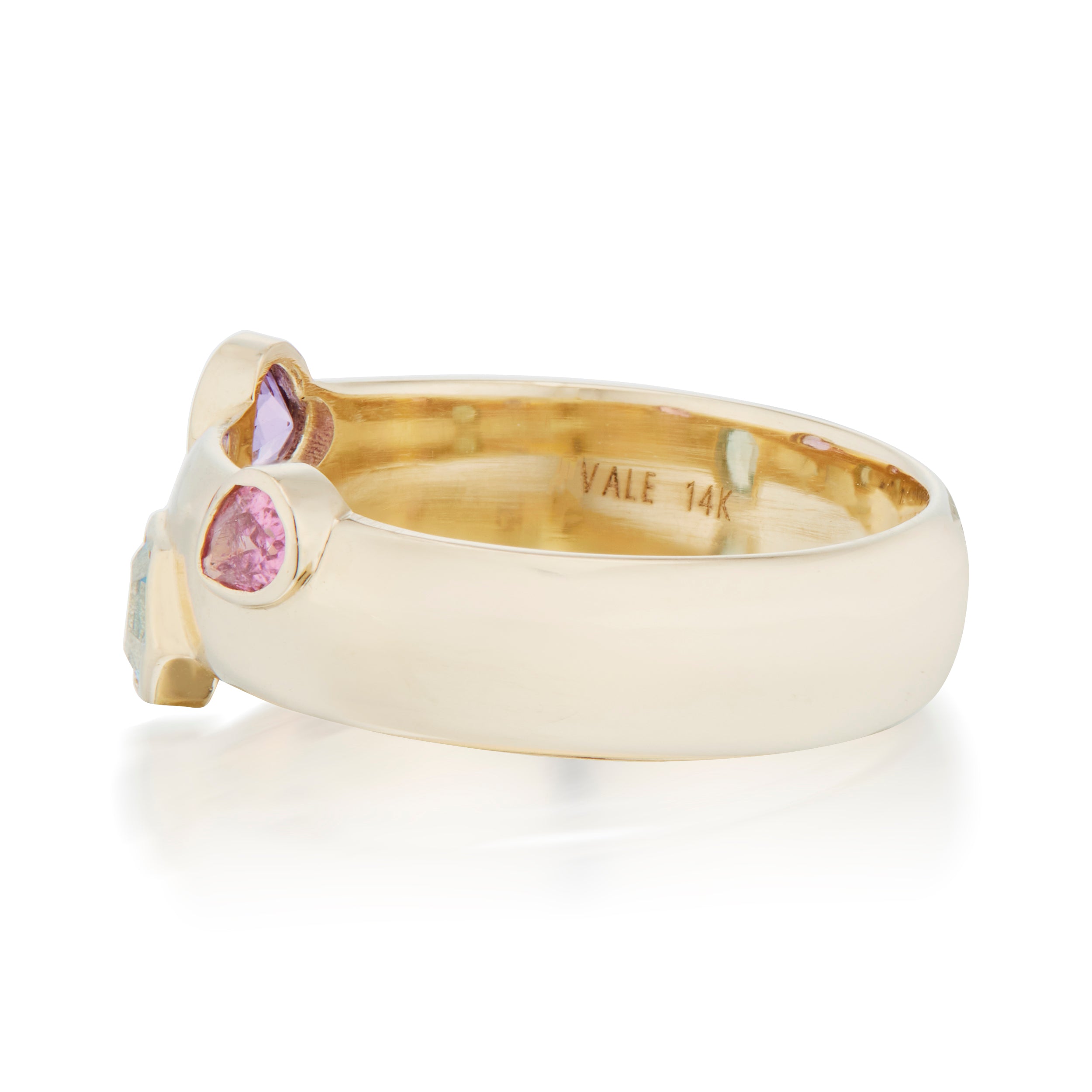 Vale Jewelry Mixed Multi-Stone Dome Ring in Yellow Gold Side View