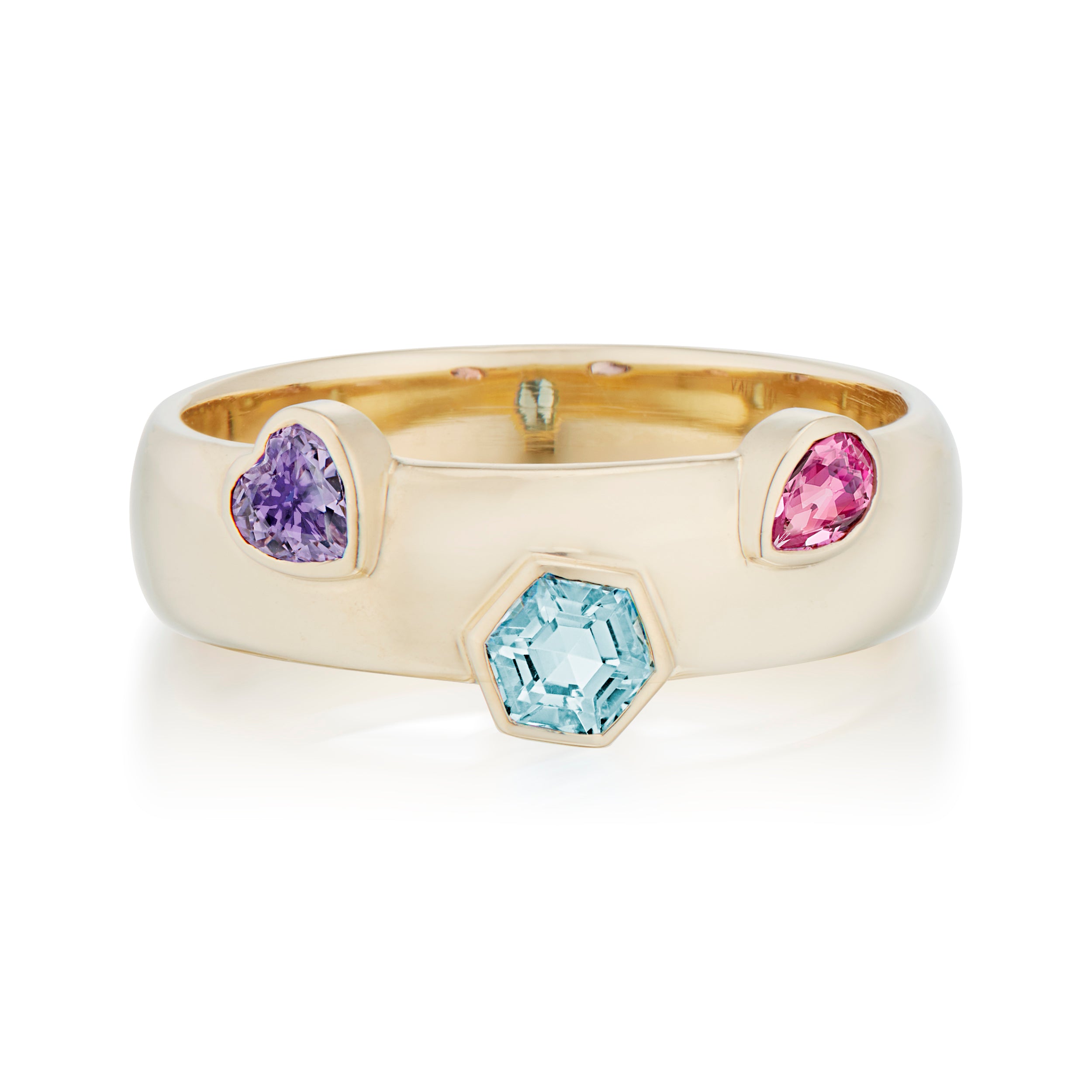 Vale Jewelry Mixed Multi-Stone Dome Ring in Yellow Gold Front View