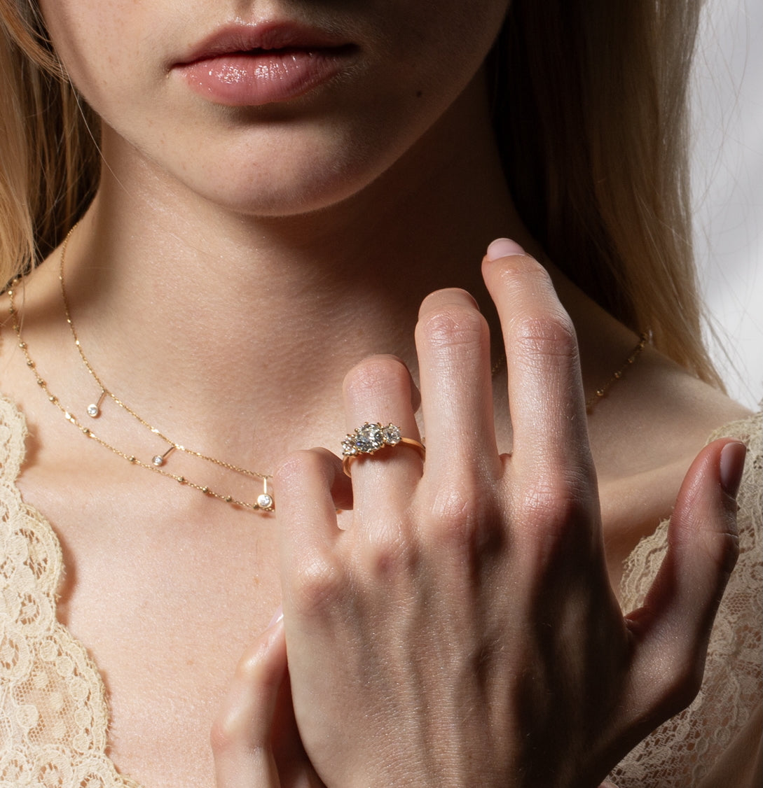 Vale Jewelry 1.37 Carat Old Mine 3-Stone Maelle Ring on Hand Model