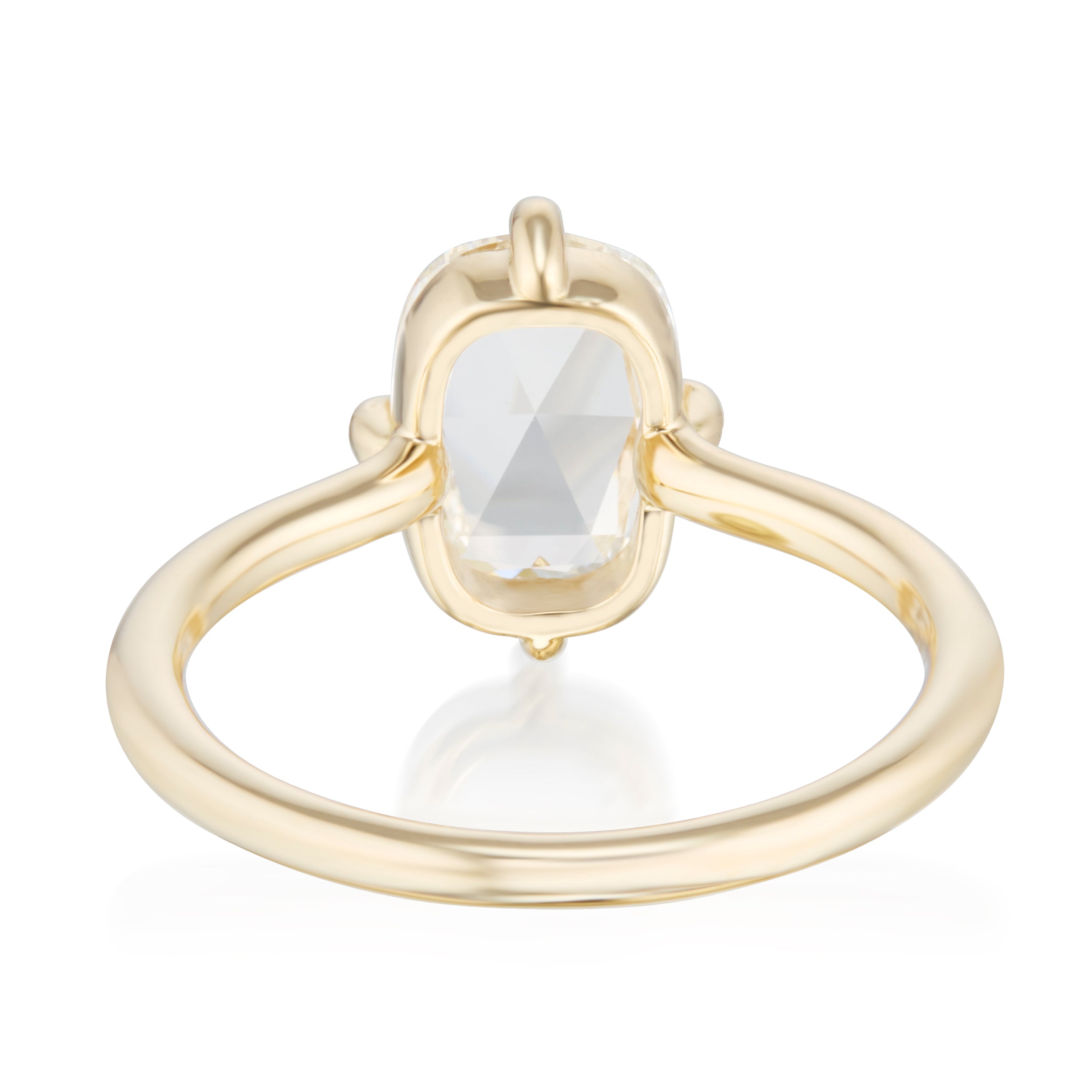 Vale Jewelry 1.49 Carat Barrel Shape Cushion Rose Cut Diamond Ring Yellow Gold Back View