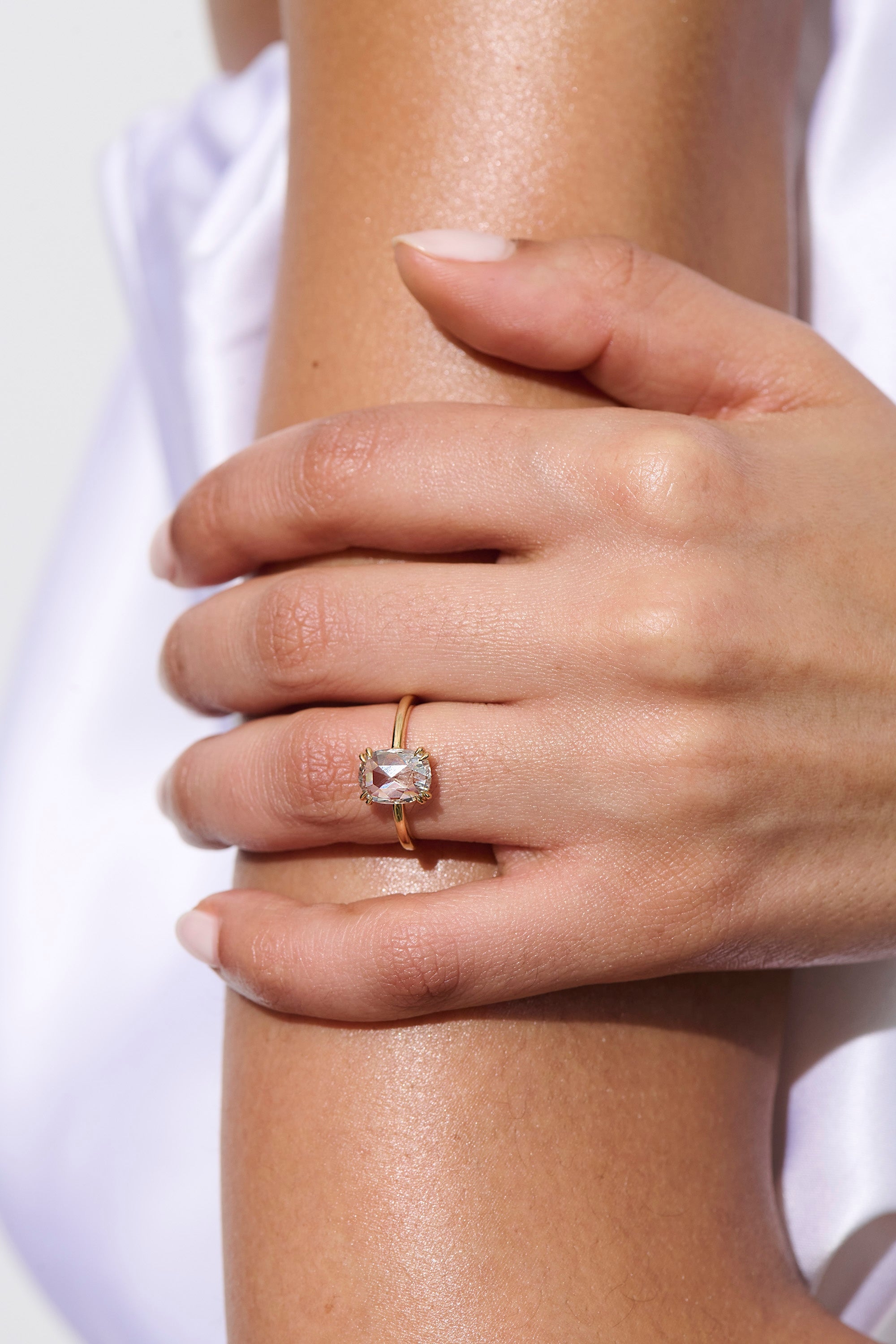 Vale Jewelry 1.59 Carat Cushion Rose Cut Diamond Maxine Ring on Model