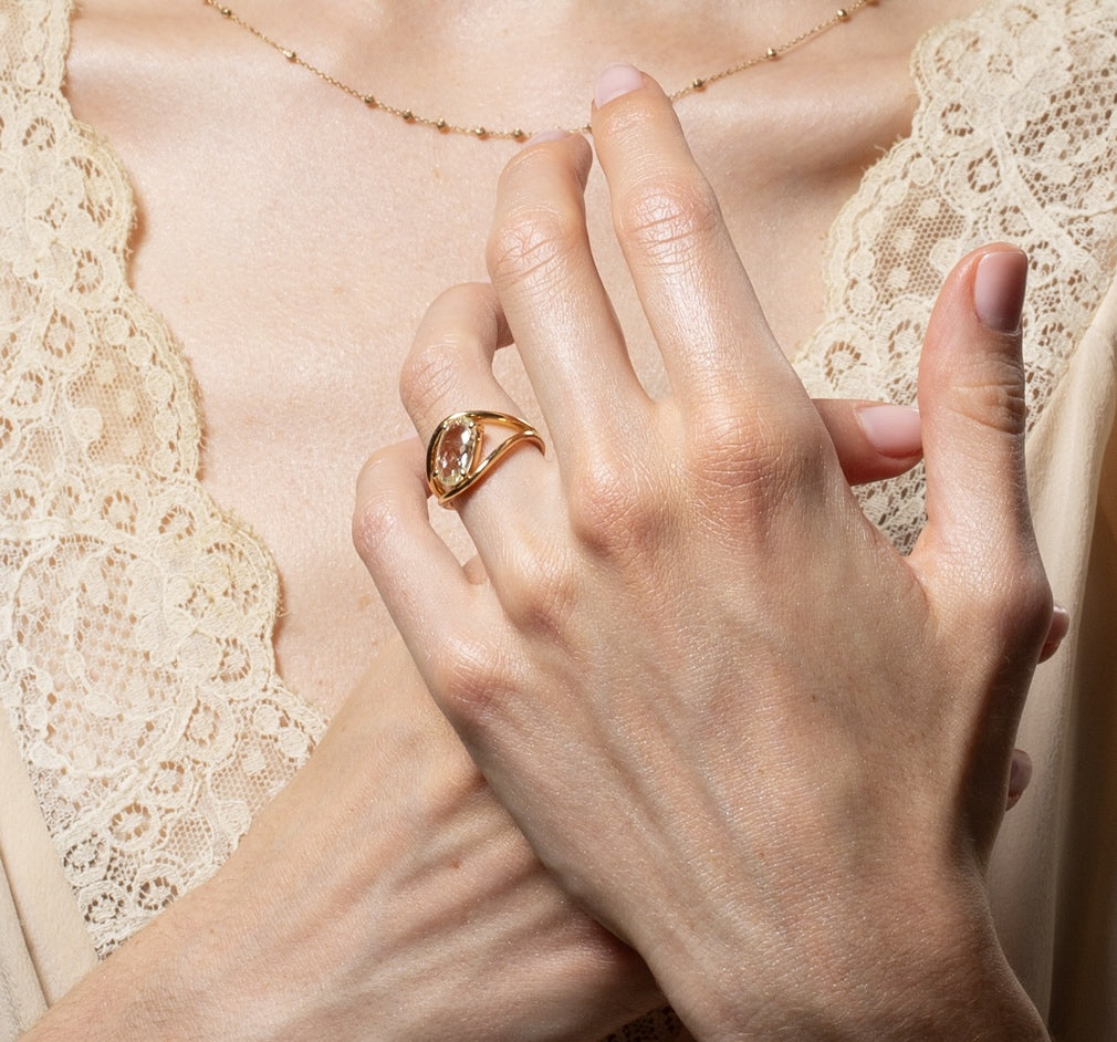 Vale Jewelry 2.02 Loop Ring With Oval Rose Cut Diamond on Hand Model 1