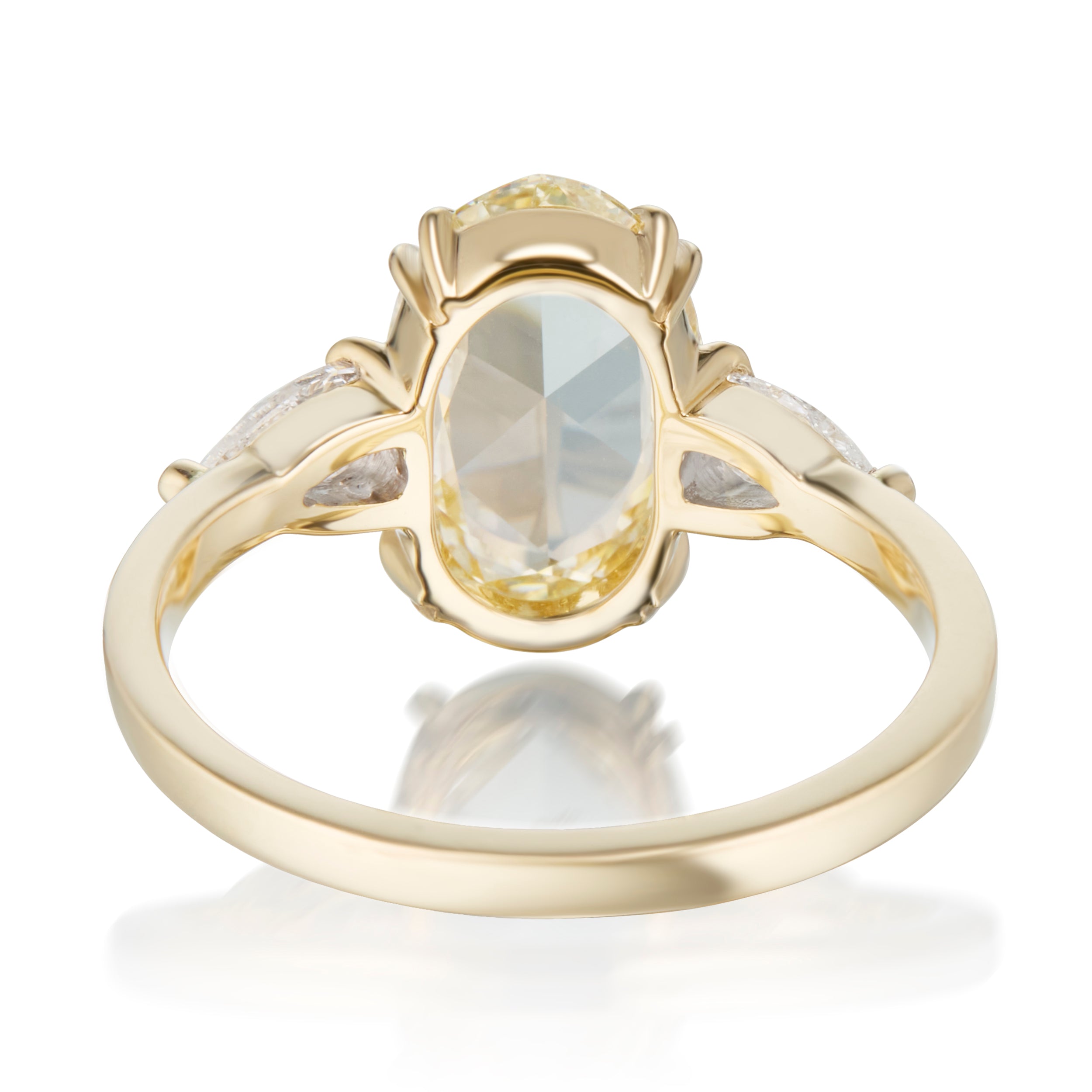 Vale Jewelry 2.23 Carat Oval Rose Cut Diamond Quinn Ring Back View in Yellow Gold