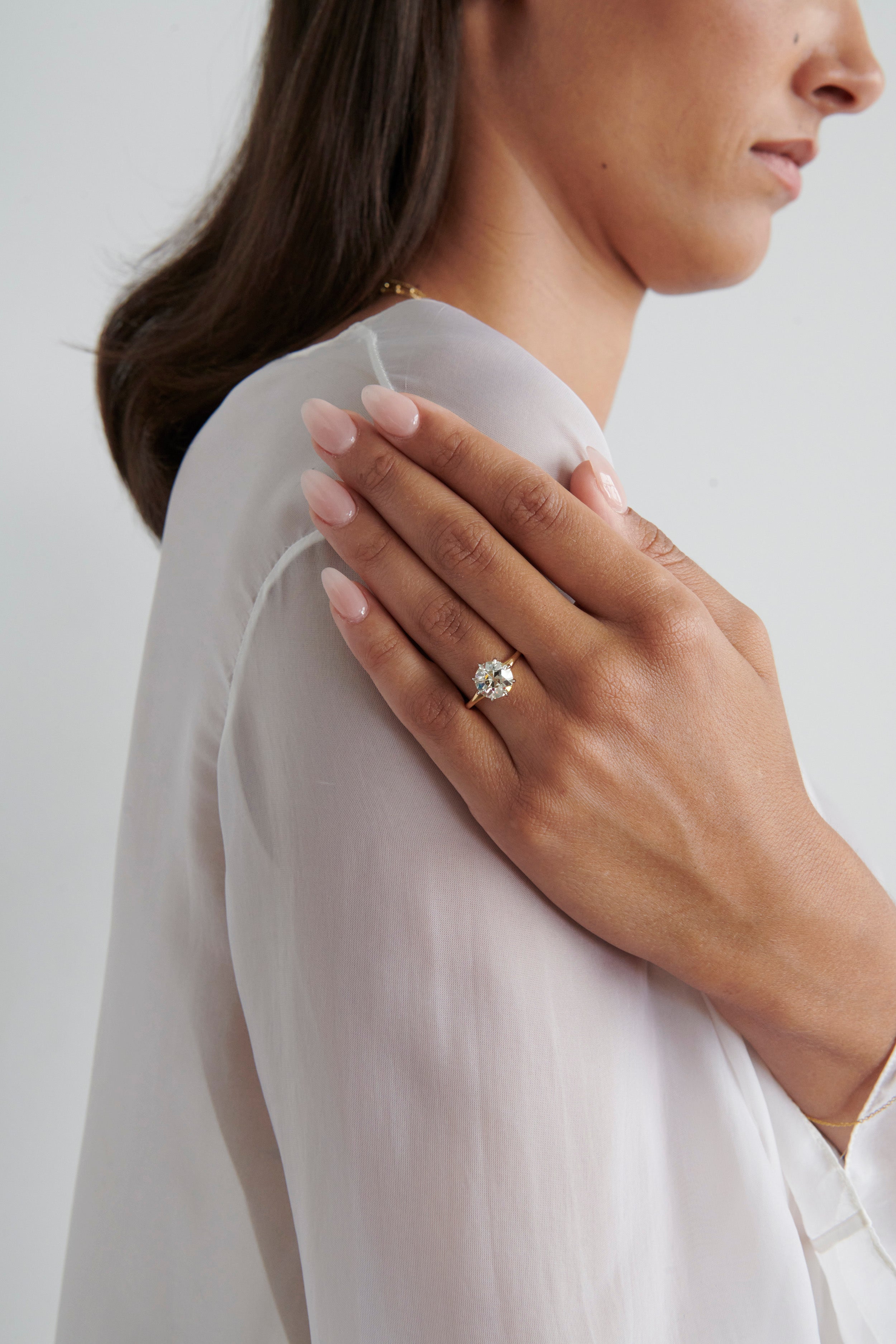 Close-up of Model Wearing 2.90 Carat Old Europpean Cut Diamond Violaine Ring
