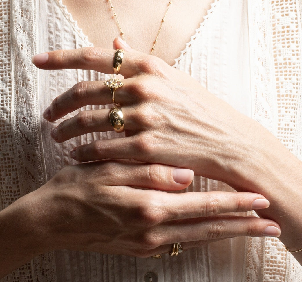 Vale Jewelry Aline Ring with Rose Cut Diamonds on Hand Model 1
