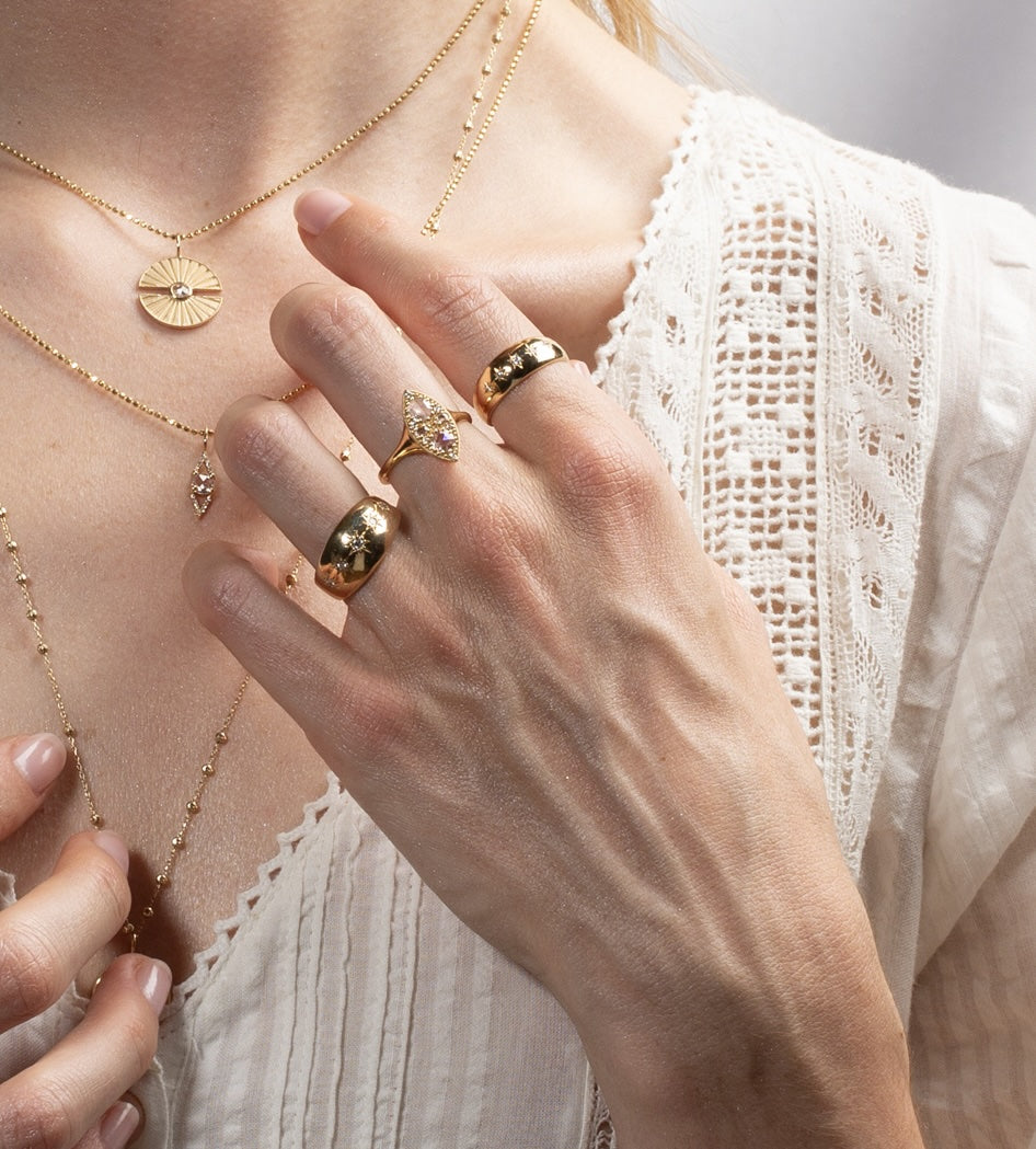 Vale Jewelry Aline Ring with Rose Cut Diamonds on Hand Model