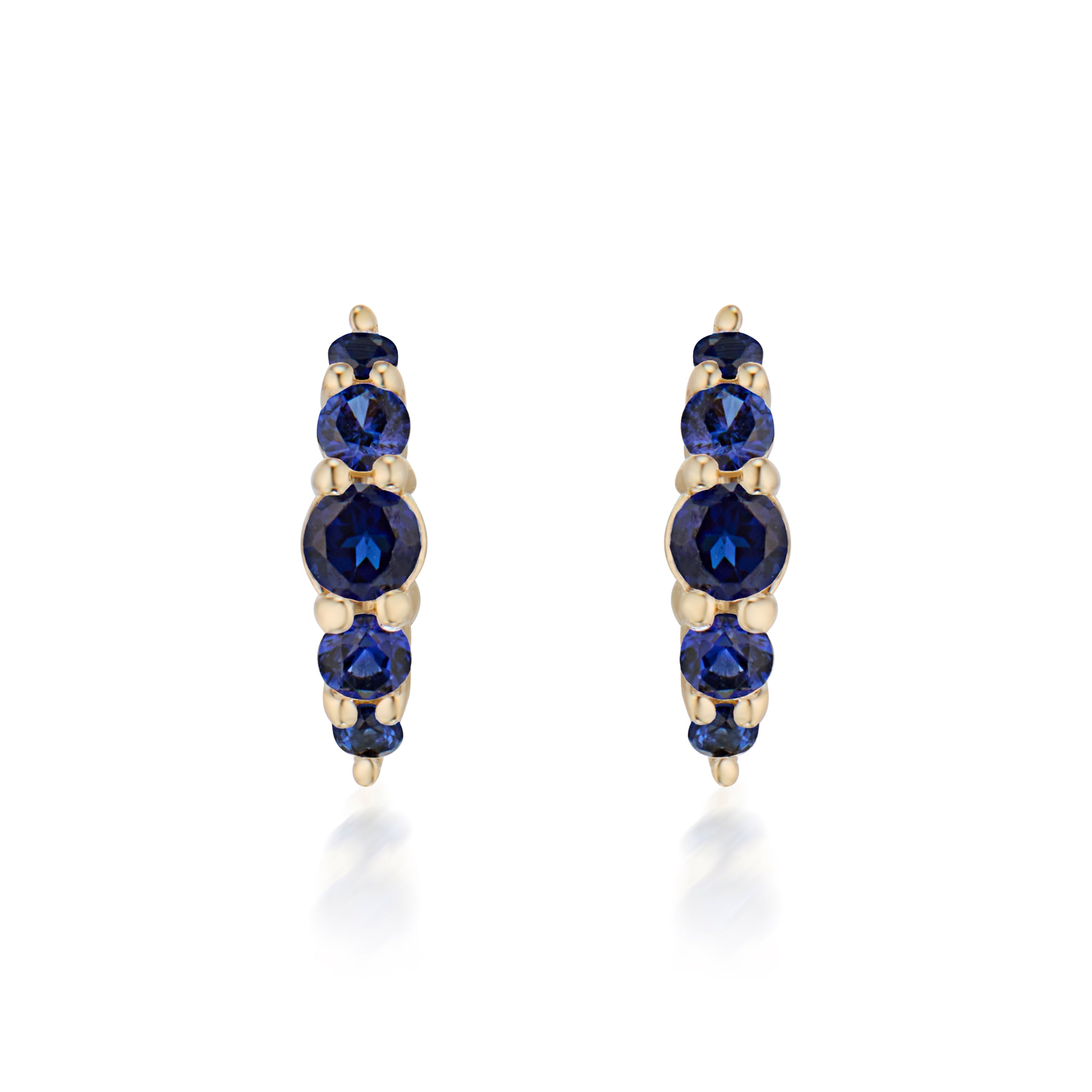 Alt="Vale Jewelry Belle du Jour Earrings with Blue Sapphires in yellow gold, front view"