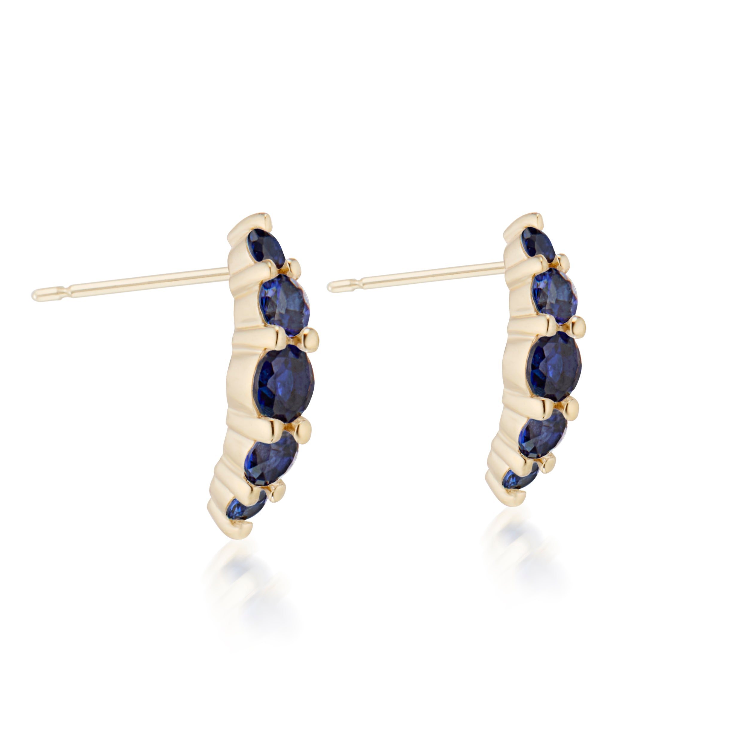 Alt="Vale Jewelry Belle du Jour Earrings in yellow gold with blue sapphires side view"