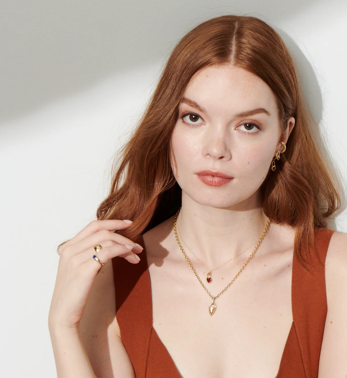 Vale Jewelry Heart Lock Garnet Necklace on Model for Amethyst