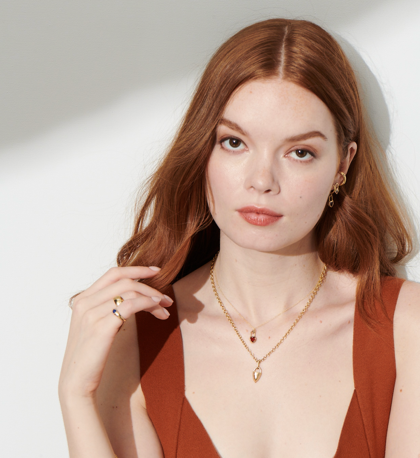 Vale Jewelry Heart Lock Garnet Necklace on Model