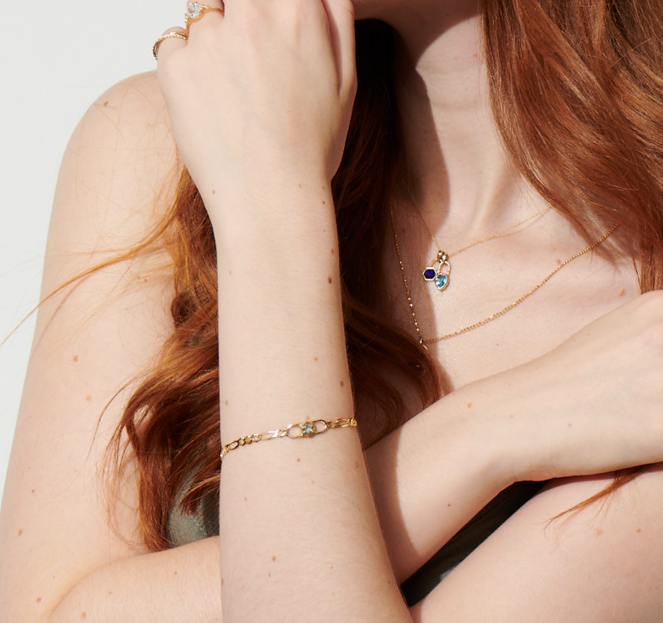 Vale Jewelry Hexagon Double Lock Figaro Bracelet on Model 2