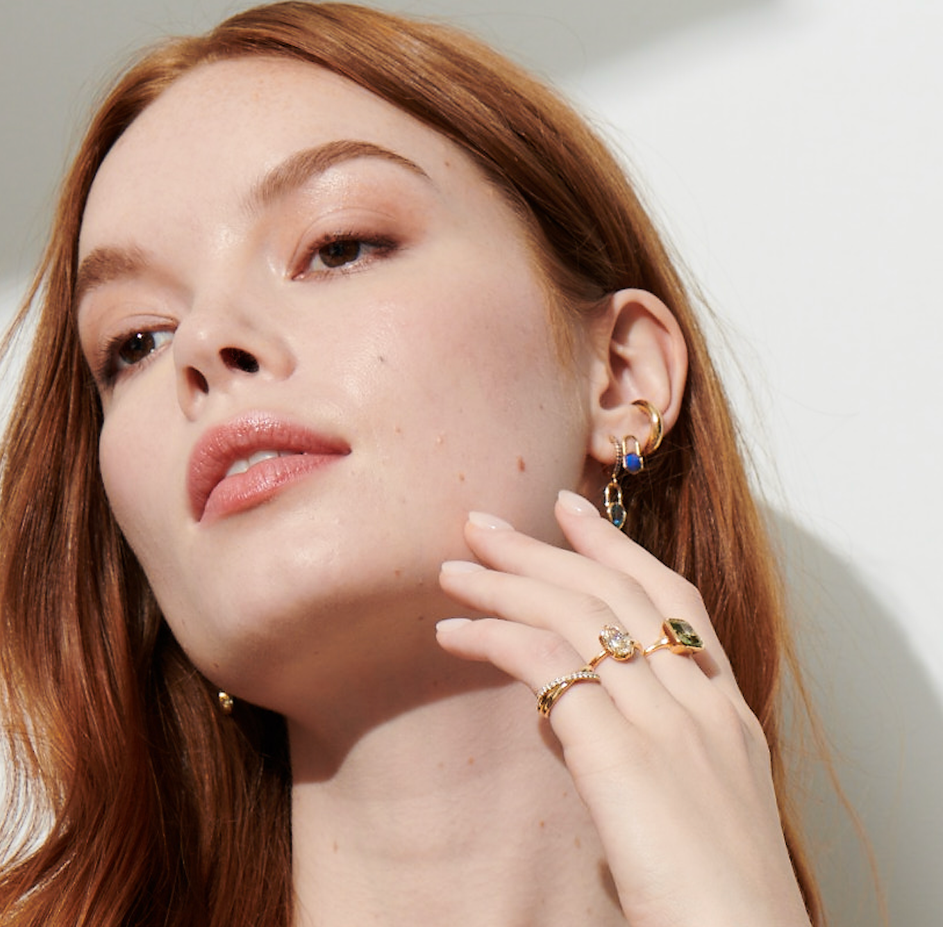 Vale Jewelry Hexagon Lapis Lazuli Earrings on Model 2