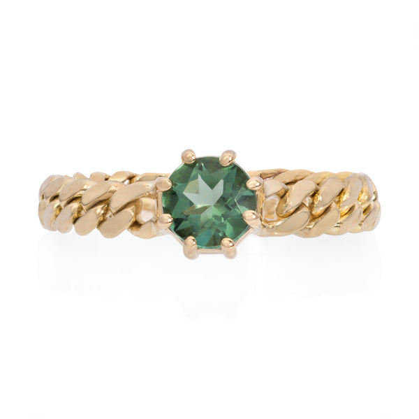 Vale Jewelry Marnie Chain Ring with Green Spinel in 14K Yellow Gold Front View