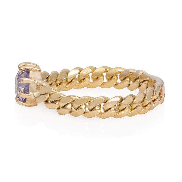 Vale Jewelry Marnie Chain Ring with Tanzanite in 14K Yellow Gold Side View