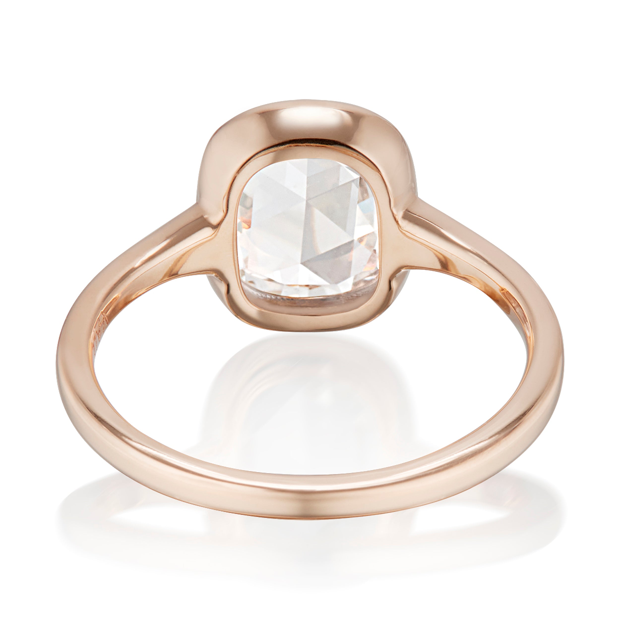 Vale Jewelry OOAK 1.37 Carat Rose Cut Cushion Shaped Bezel Set Diamond Ring Rose Gold Back