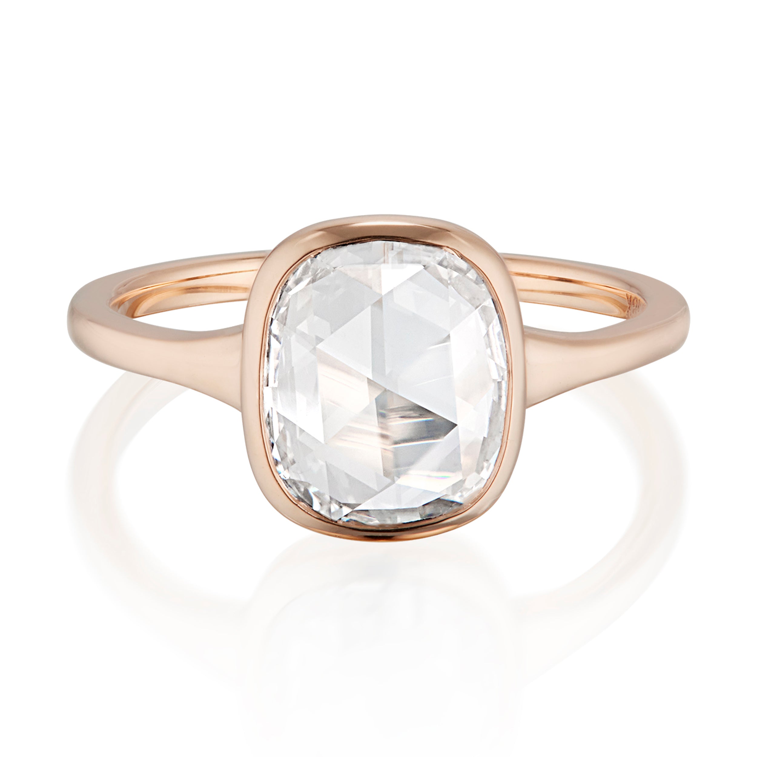Vale Jewelry OOAK 1.37 Carat Rose Cut Cushion Shaped Bezel Set Diamond Ring Rose Gold Front