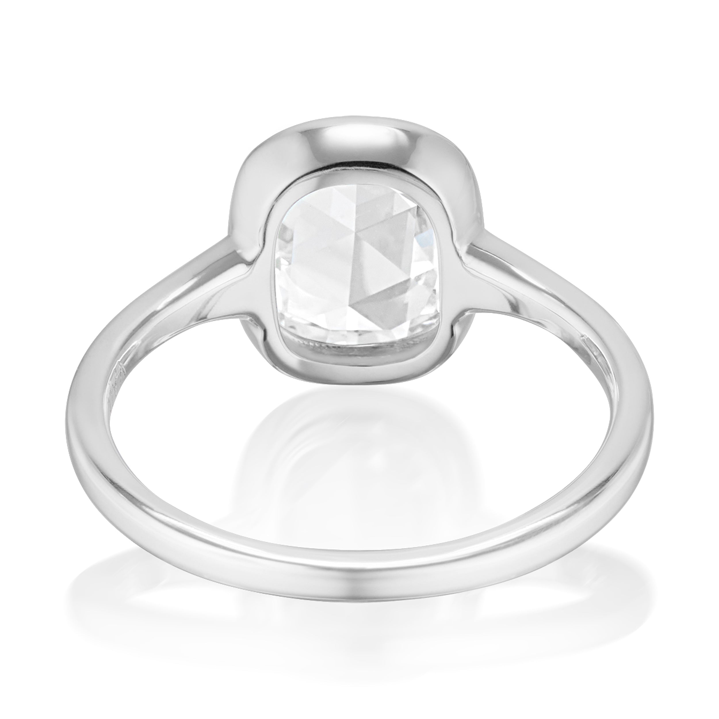 Vale Jewelry OOAK 1.37 Carat Rose Cut Cushion Shaped Bezel Set Diamond Ring White Gold Back