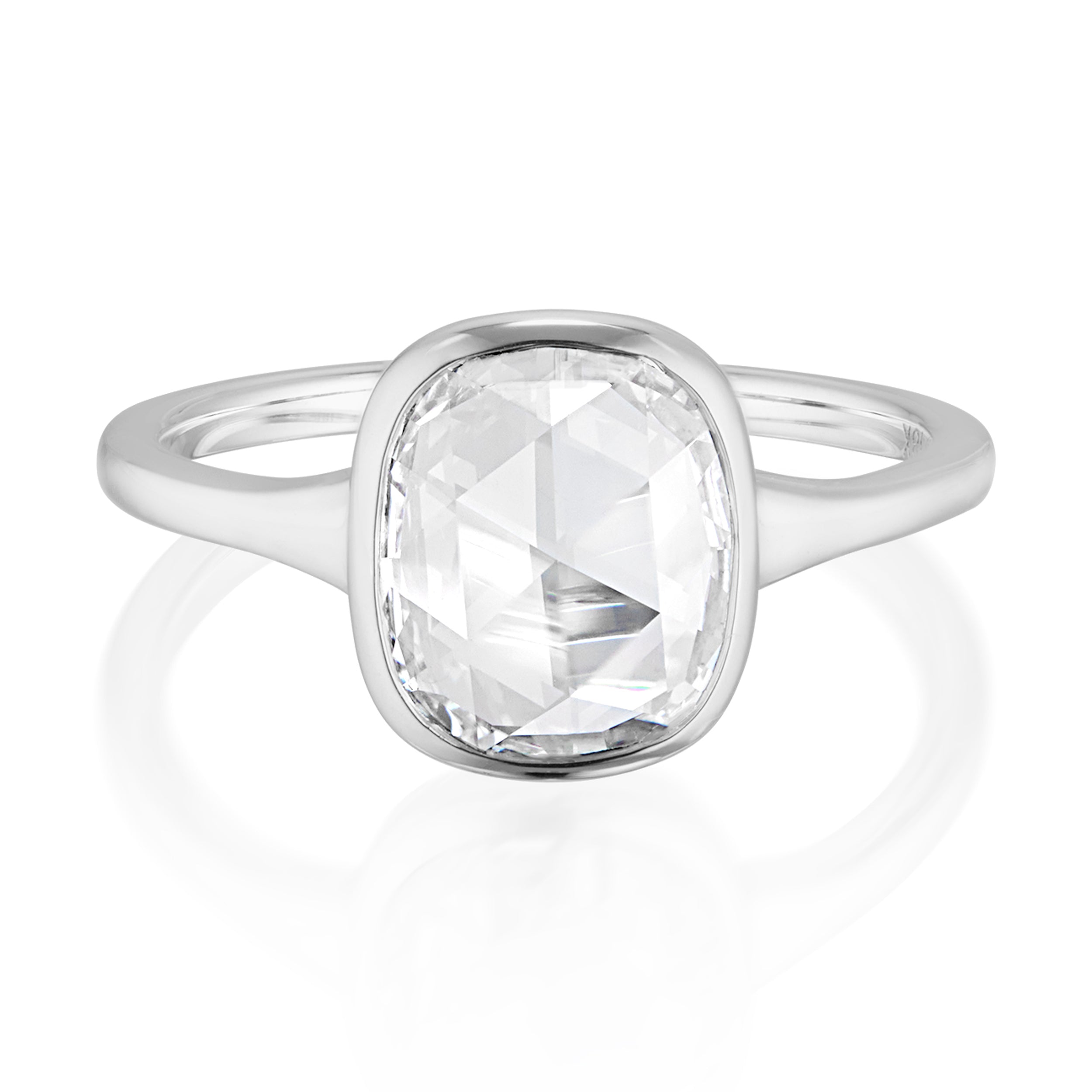 Vale Jewelry OOAK 1.37 Carat Rose Cut Cushion Shaped Bezel Set Diamond Ring White Gold Front