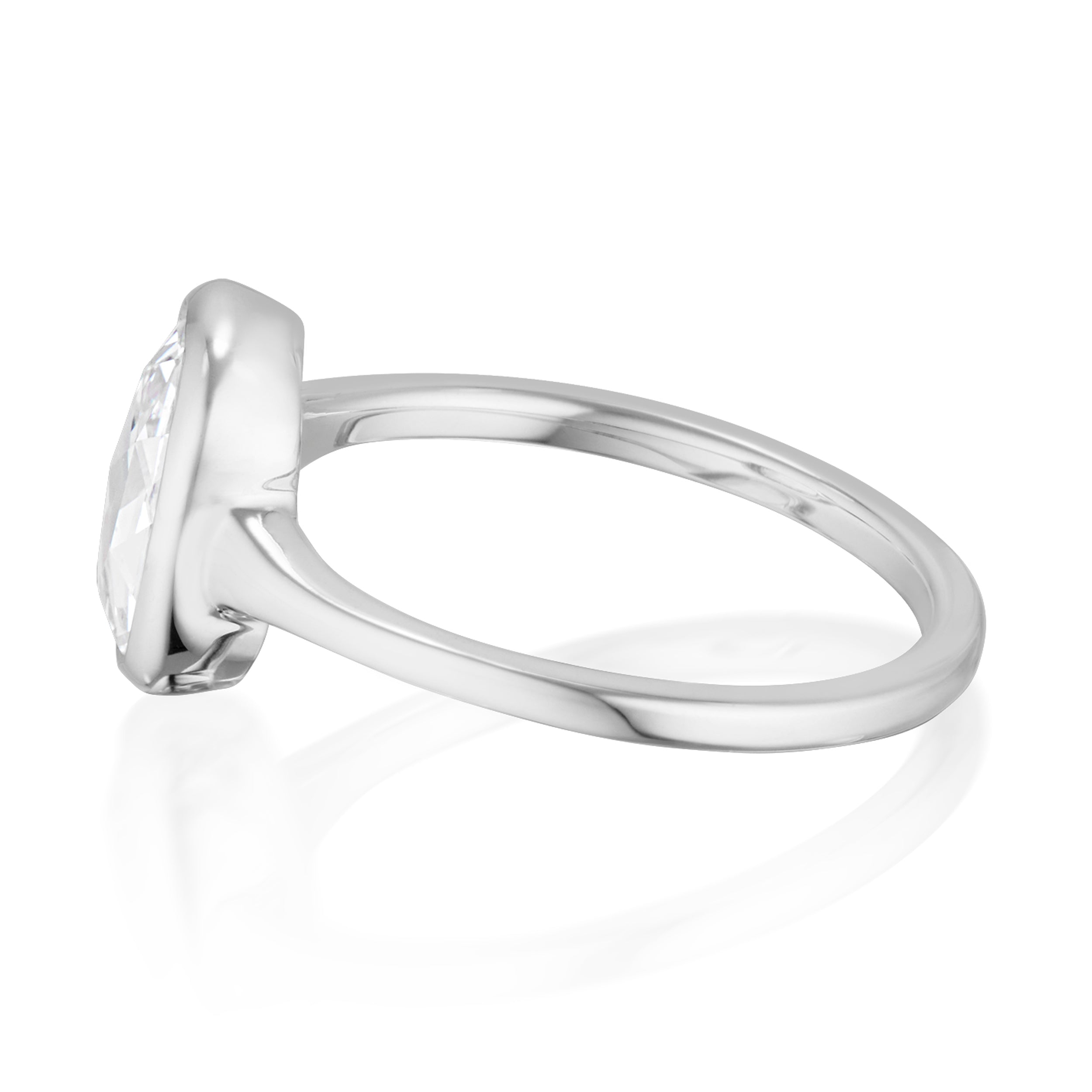 Vale Jewelry OOAK 1.37 Carat Rose Cut Cushion Shaped Bezel Set Diamond Ring White Gold Side