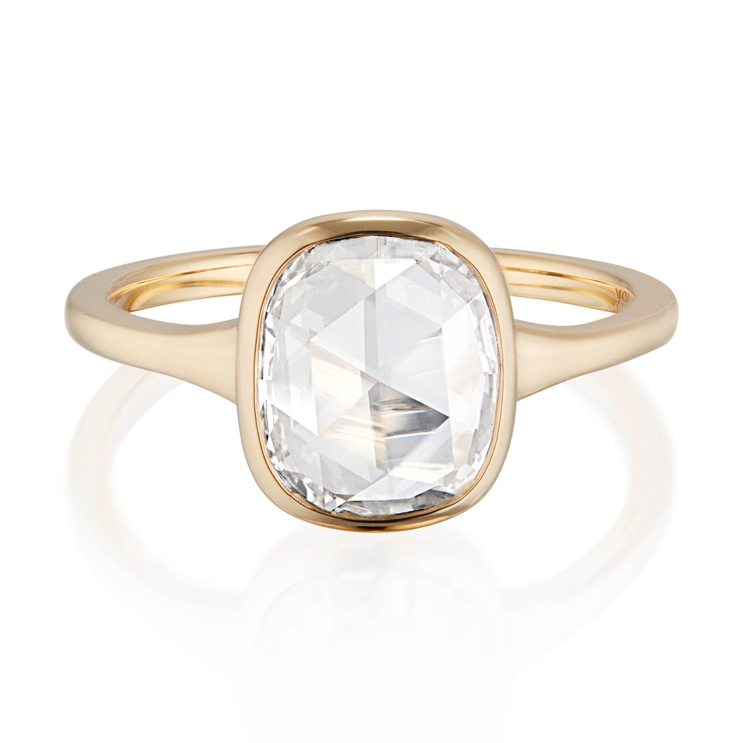 Vale Jewelry OOAK 1.37 Carat Rose Cut Cushion Shaped Bezel Set Diamond Ring Yellow Gold Front