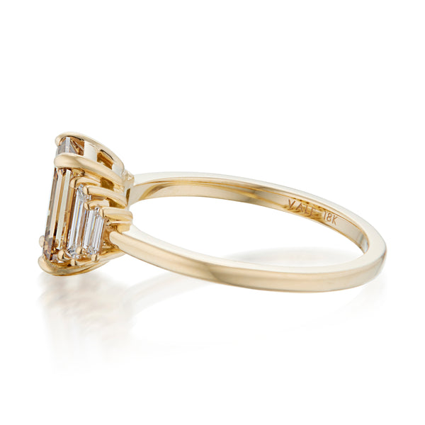 Vale Jewelry OOAK 1.51 Carat Fancy Yellow-Brown Emerald Cut Diamond Ring Yellow Gold Side