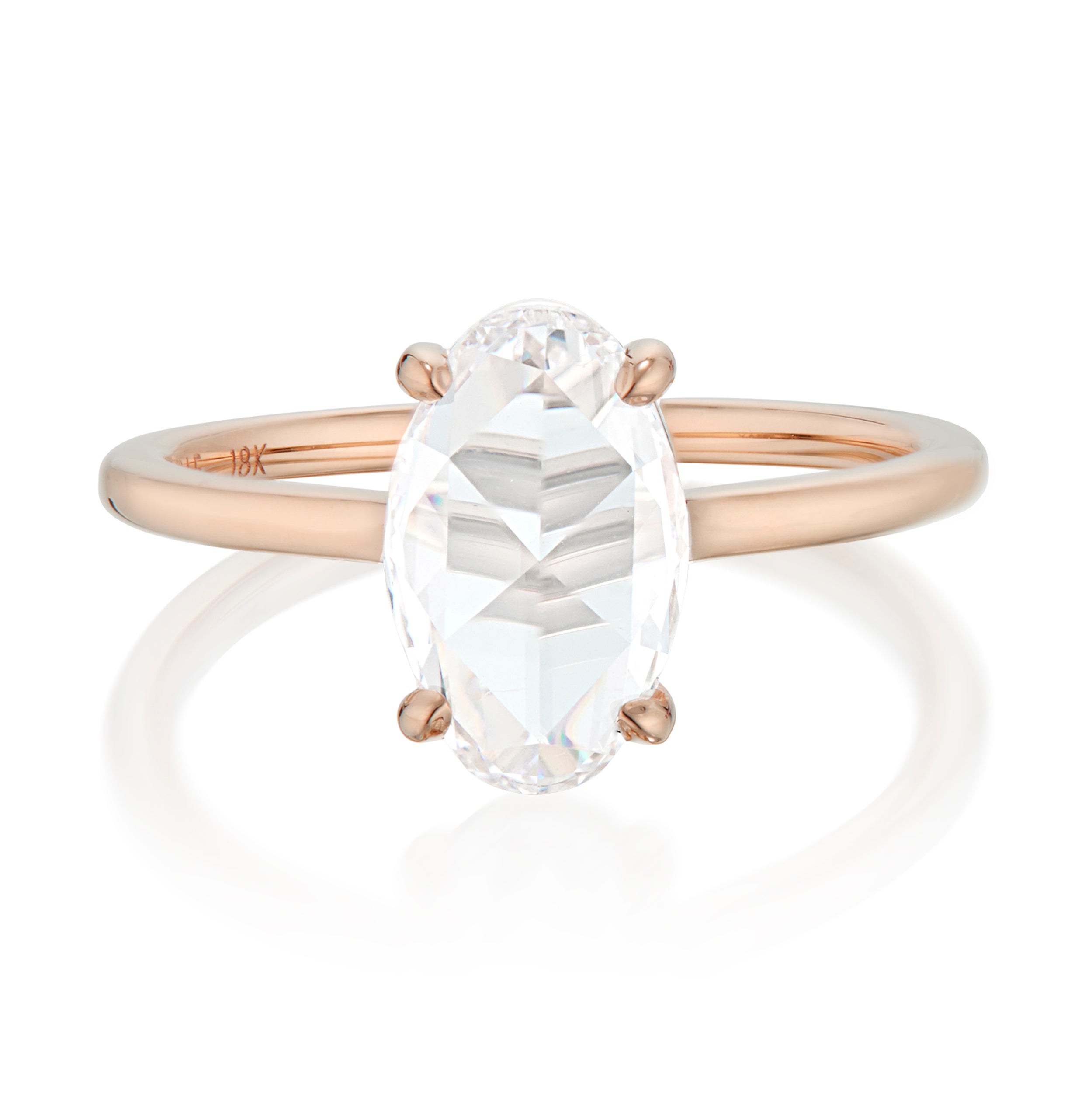 Vale Jewelry OOAK 1.73 Carat Oval Rose Cut Diamond Ring Rose Gold Front