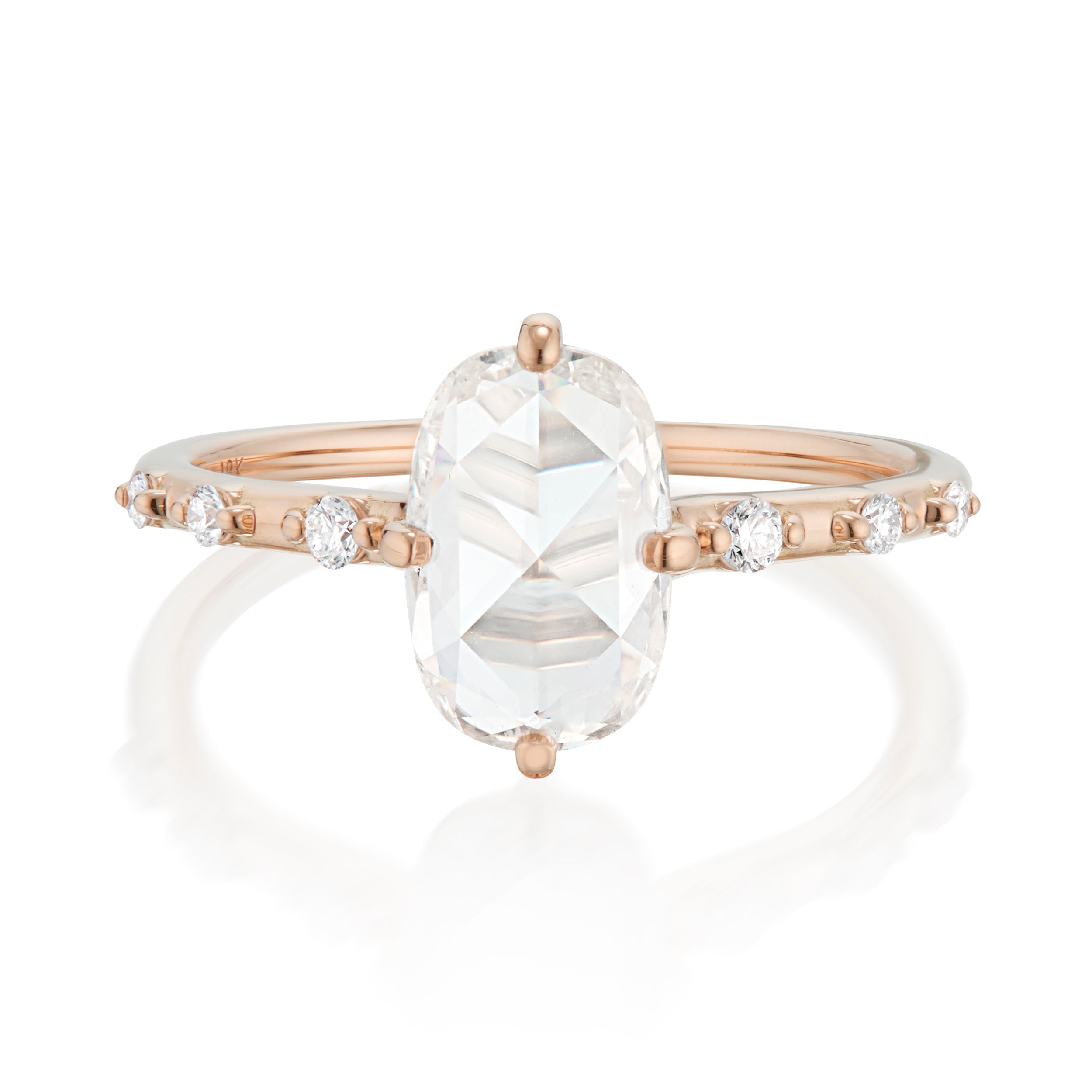 Vale Jewelry One of a Kind 1.02 Carat Elongated Cushion Rose Cut Chloe Ring in Rose Gold Front View