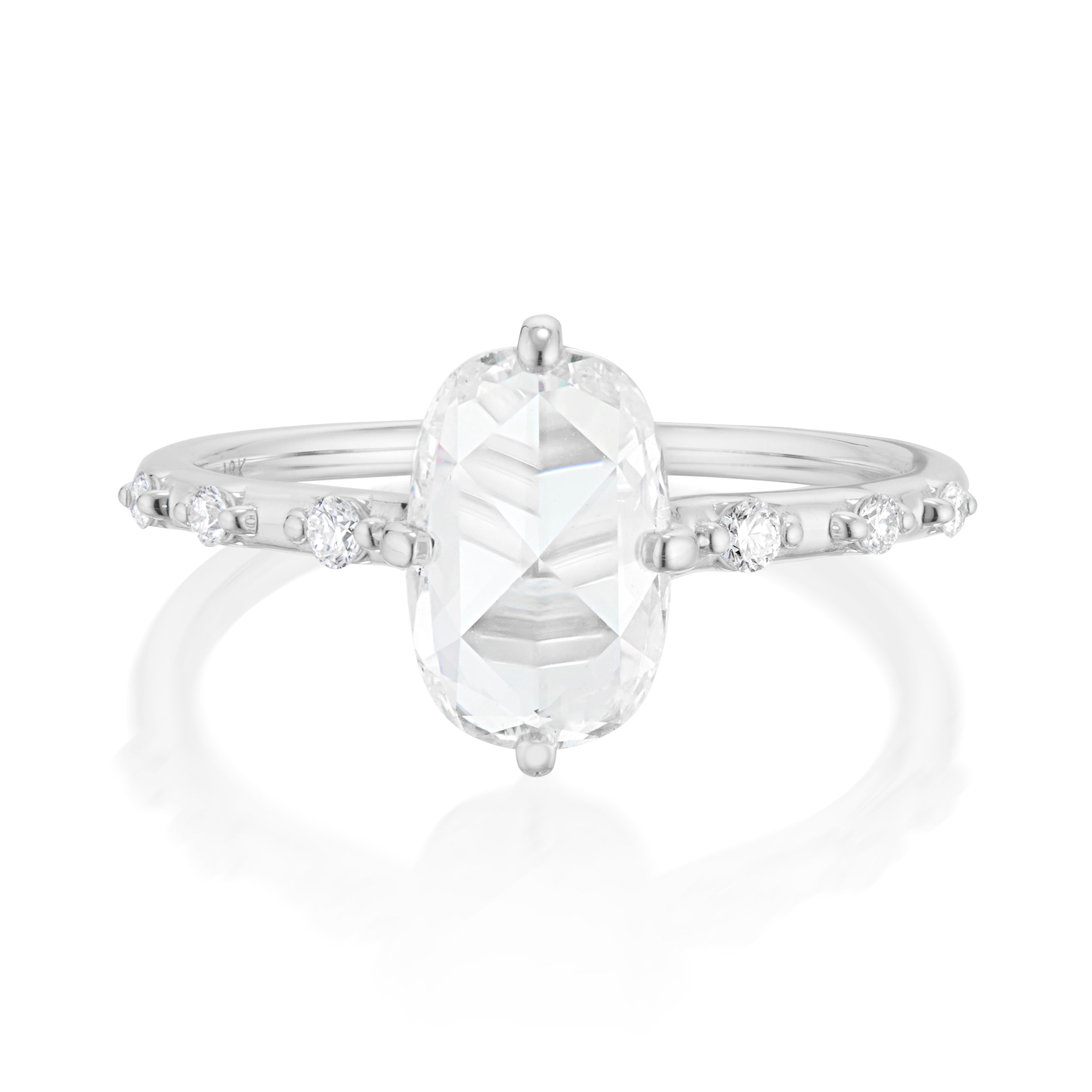 Vale Jewelry One of a Kind 1.02 Carat Elongated Cushion Rose Cut Chloe Ring in White Gold Front View