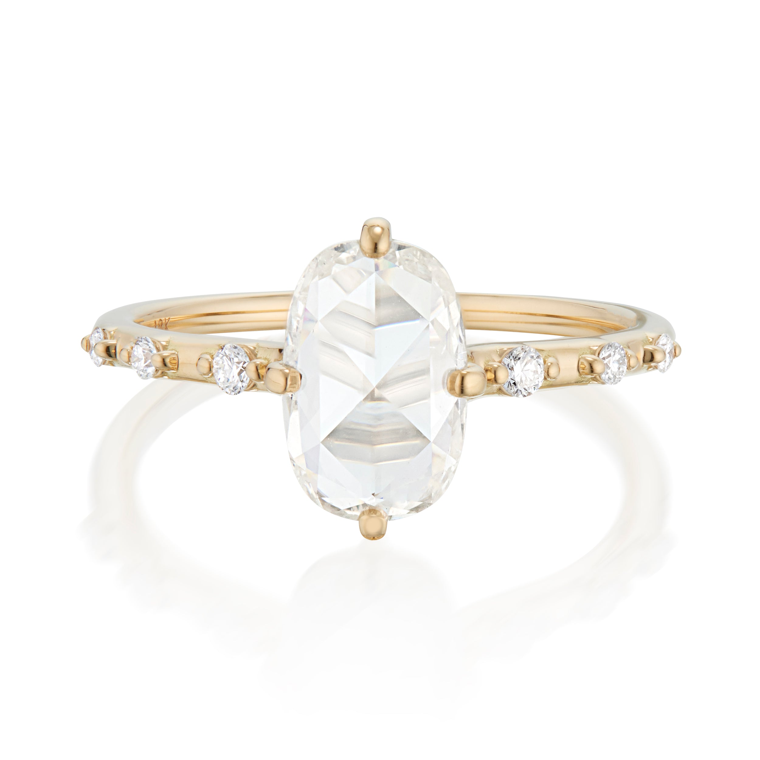 Vale Jewelry One of a Kind 1.02 Carat Elongated Cushion Rose Cut Chloe Ring in Yellow Gold Front View