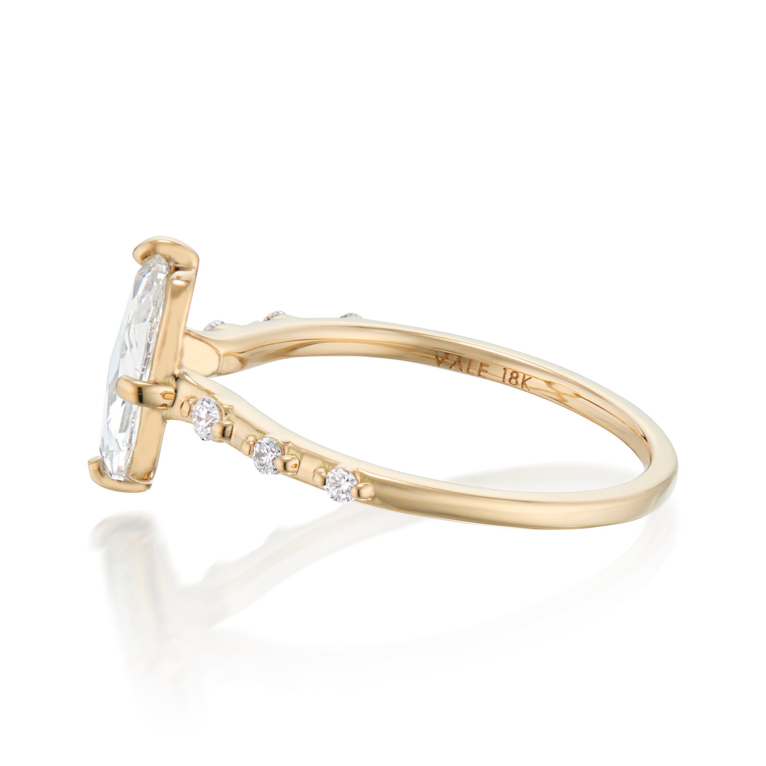 Vale Jewelry One of a Kind 1.02 Carat Elongated Cushion Rose Cut Chloe Ring in Yellow Gold Side View