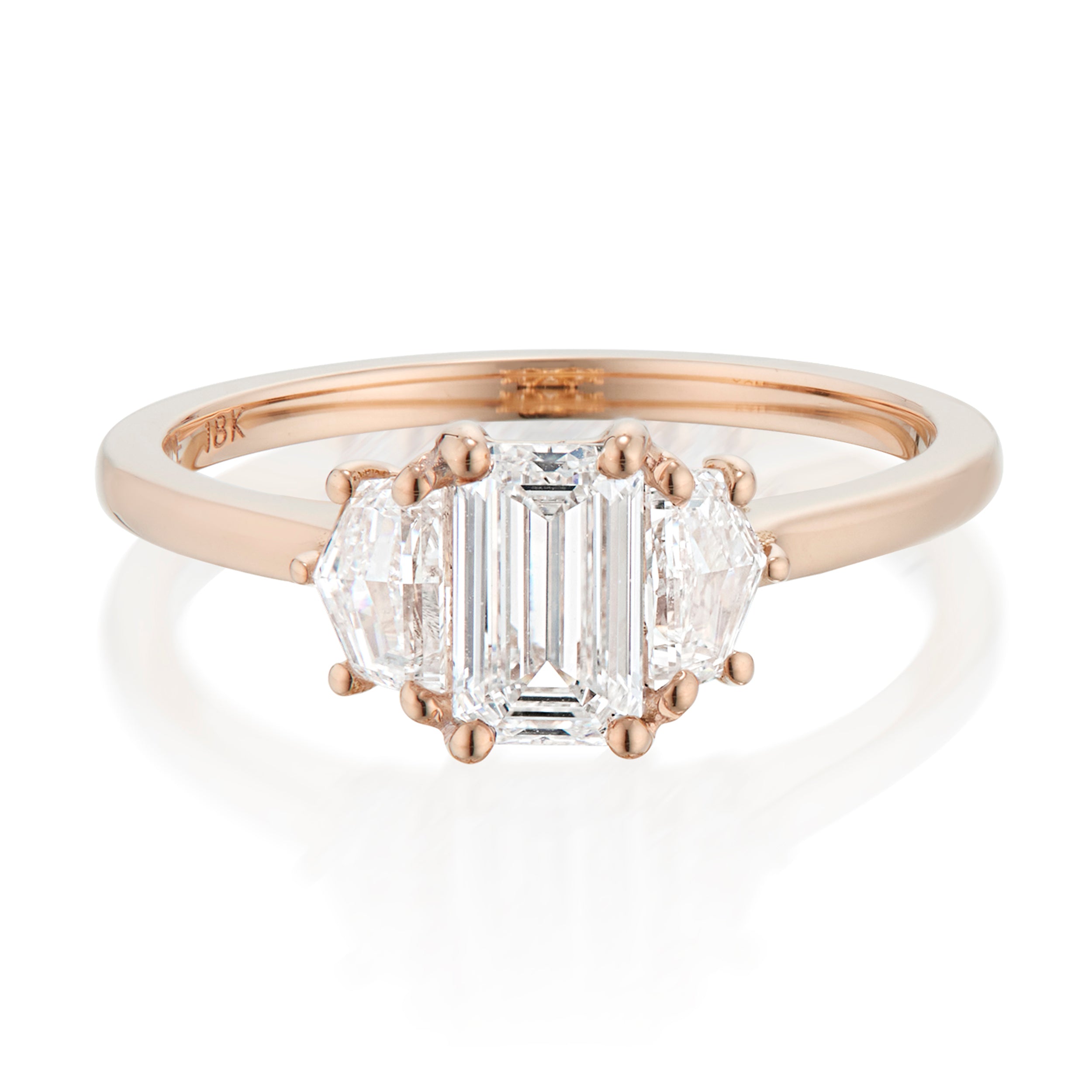 Vale Jewelry OOAK Emerald and Cadillac Cut Diamond Ring Rose Gold Front