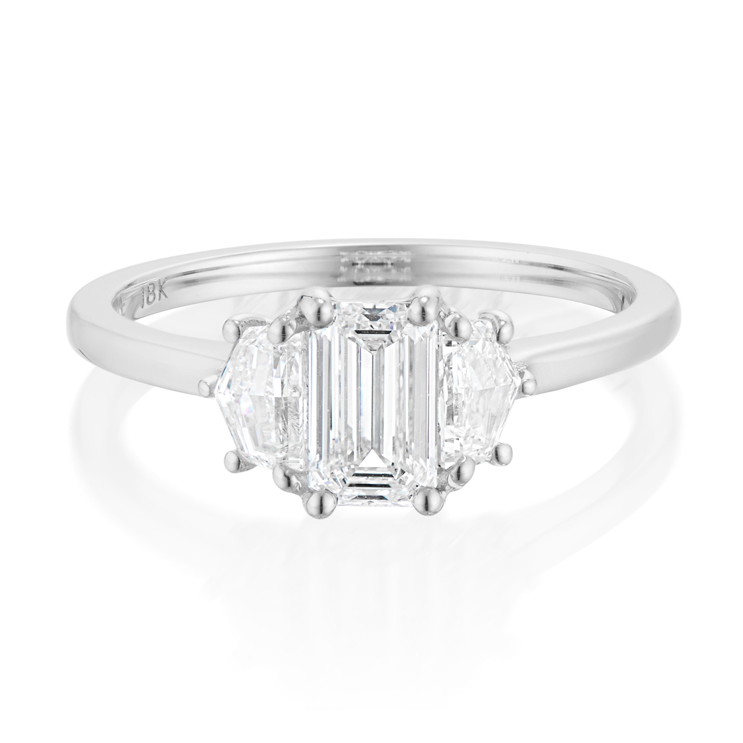 Vale Jewelry OOAK Emerald and Cadillac Cut Diamond Ring White Gold Front