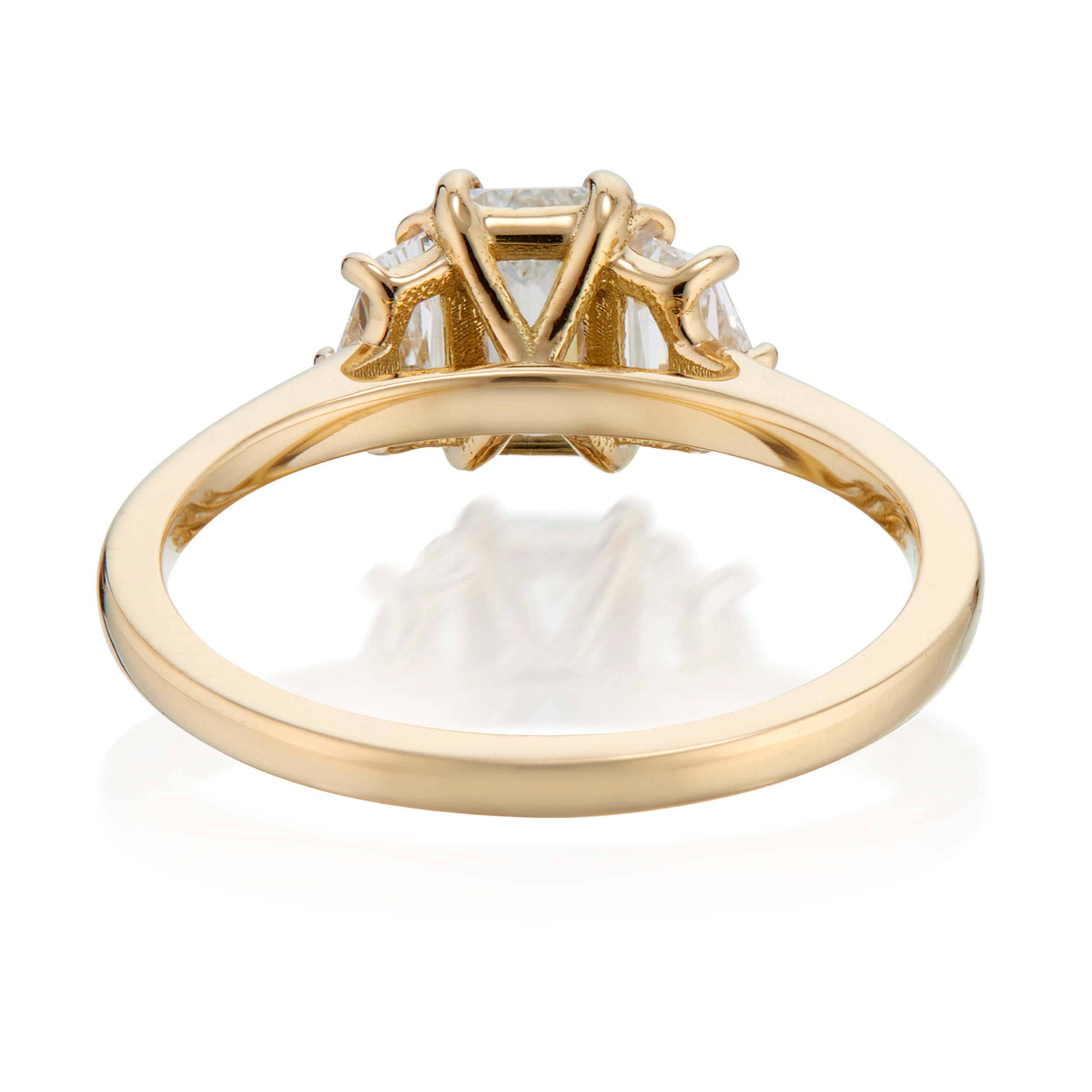 Vale Jewelry OOAK Emerald and Cadillac Cut Diamond Ring Yellow Gold Back