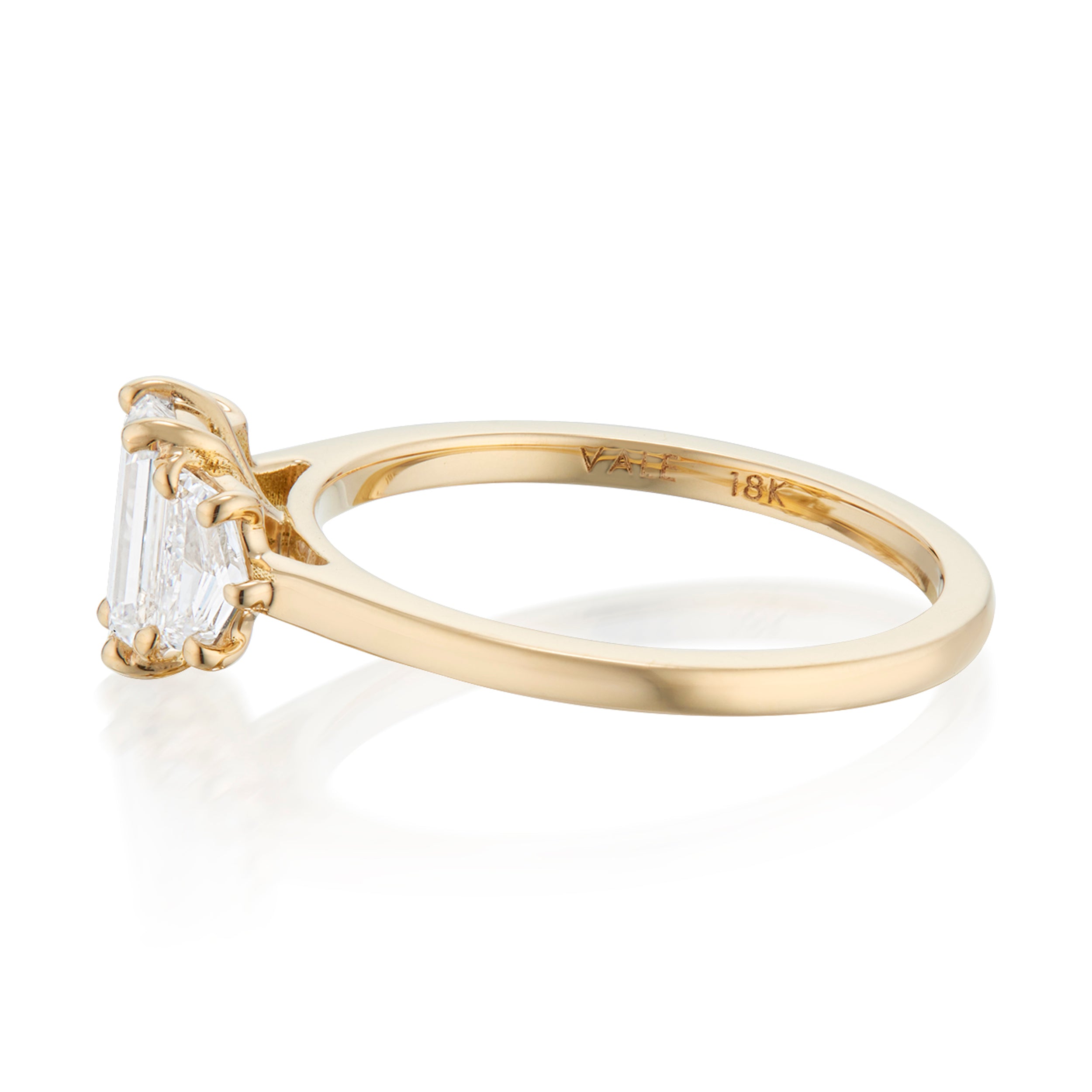 Vale Jewelry OOAK Emerald and Cadillac Cut Diamond Ring Yellow Gold Side