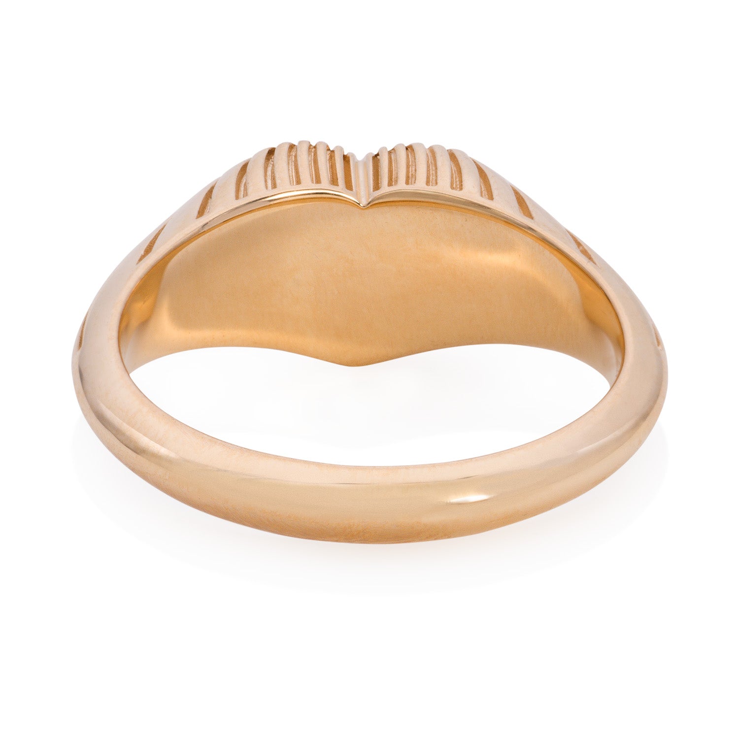 Vale Jewelry OOAK Etched Retro Heart Signet Ring with Pink Spinel in 14K Yellow Gold Back View