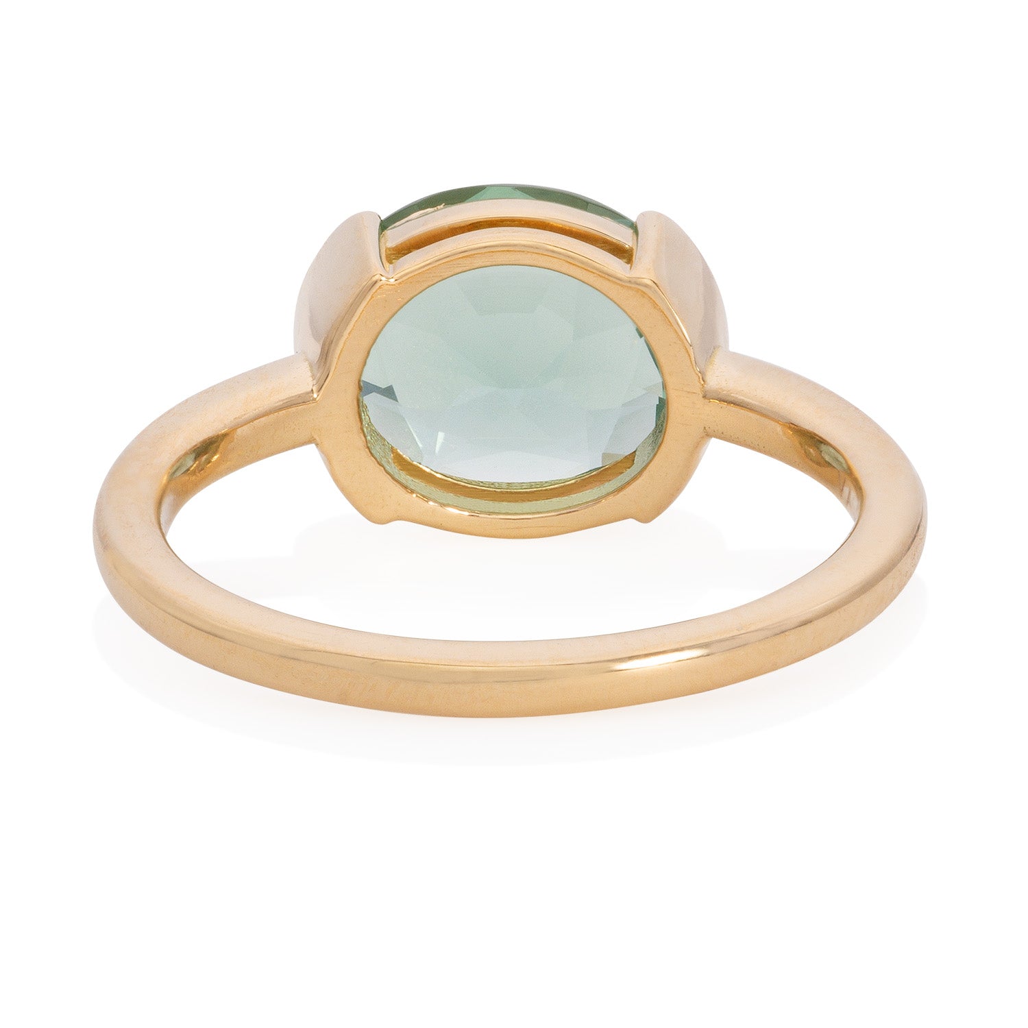 Vale Jewelry OOAK Half Bezel Green Tourmaline Ring in 18K Yellow Gold Back View