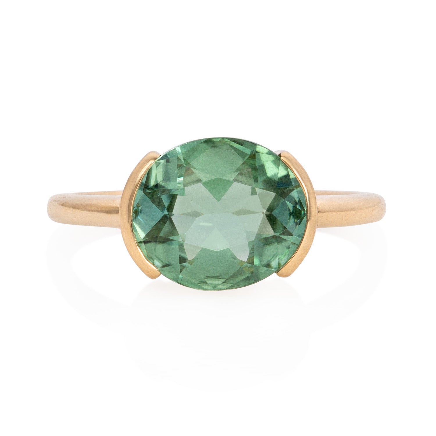 Vale Jewelry OOAK Half Bezel Green Tourmaline Ring in 18K Yellow Gold Front View